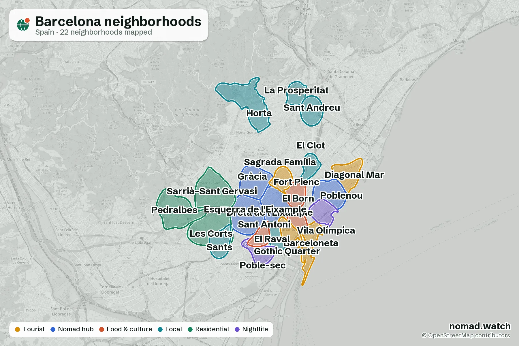 Neighborhoods map of Barcelona
