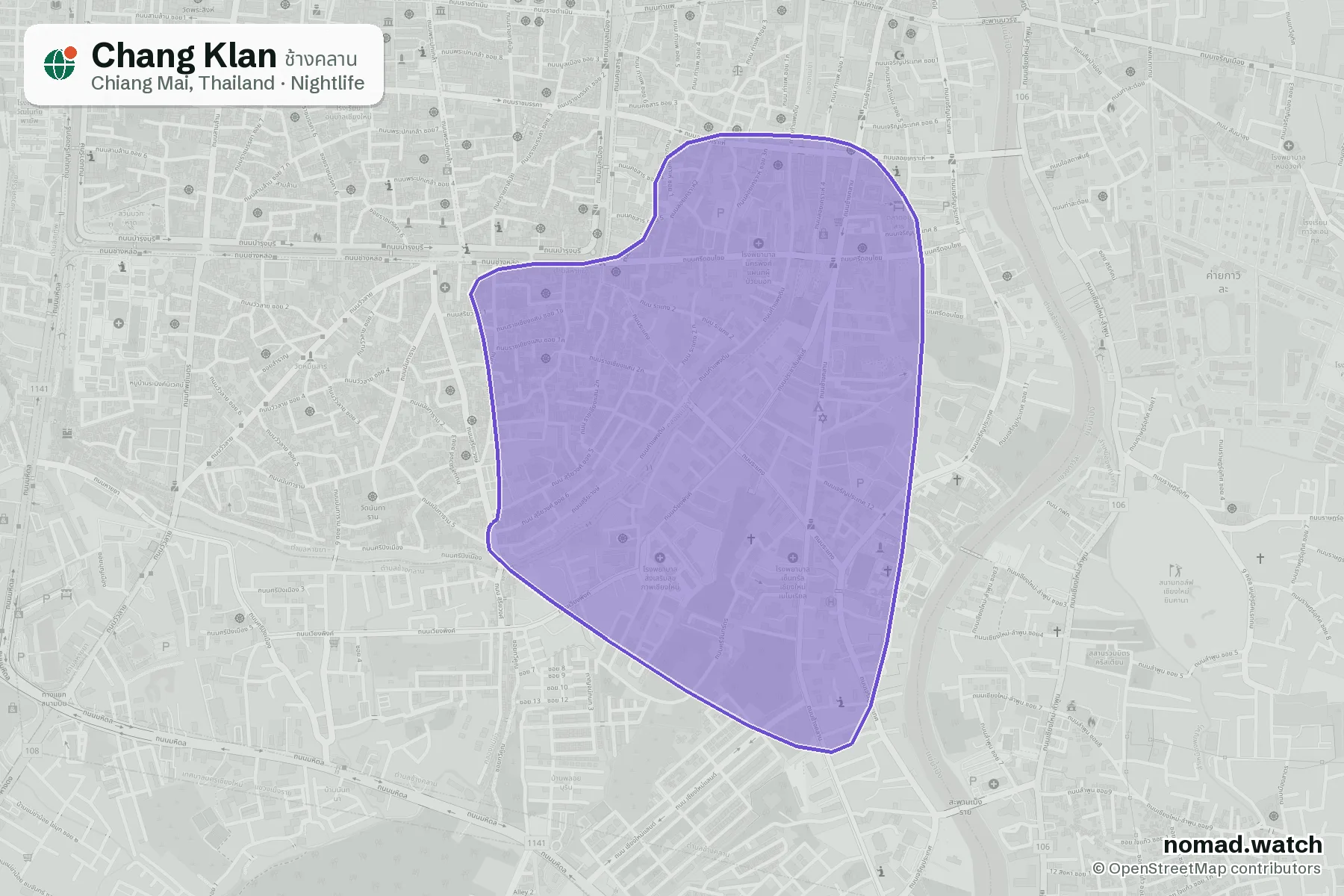 Chang Klan neighborhood map in Chiang Mai, Thailand
