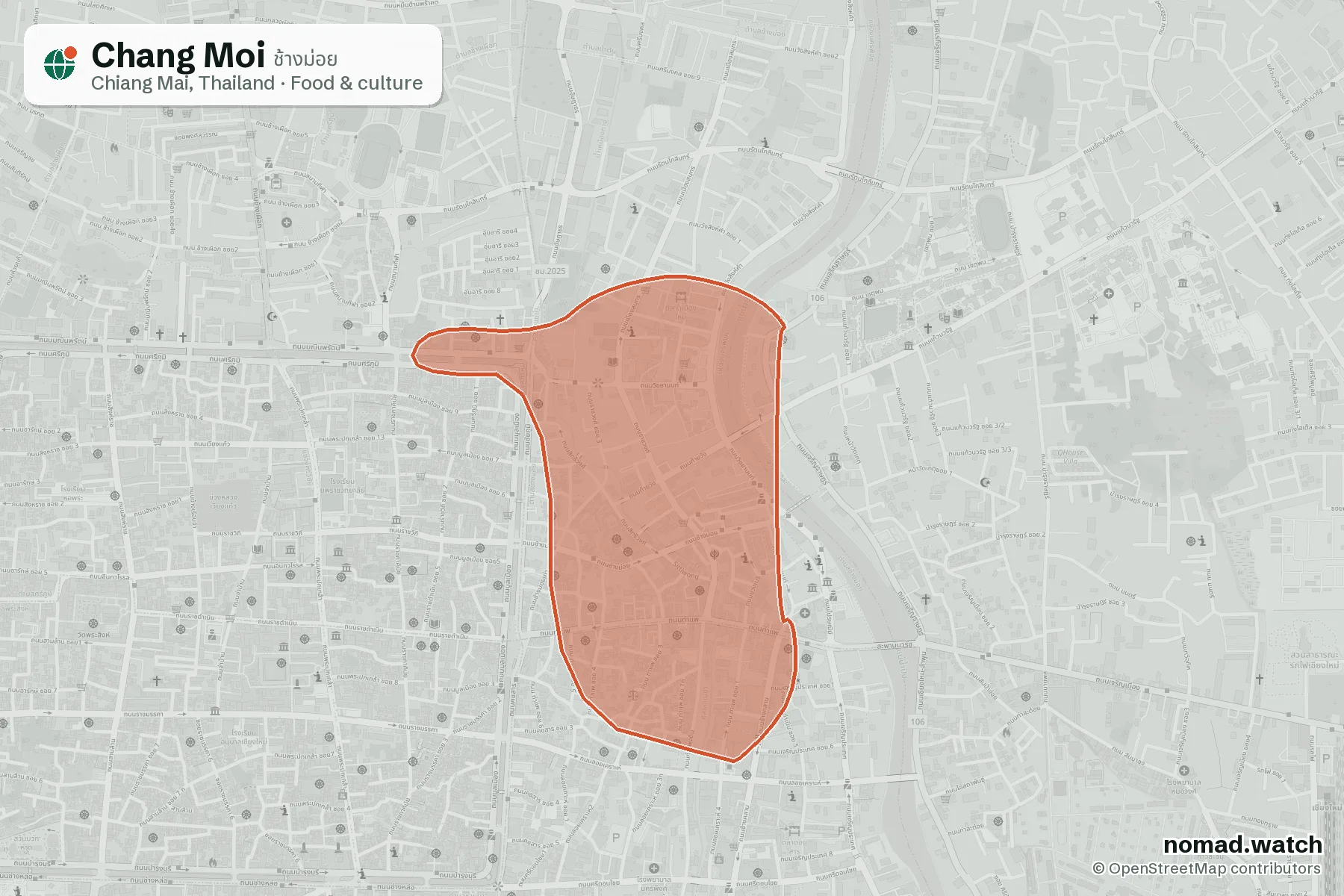 Chang Moi neighborhood map in Chiang Mai, Thailand