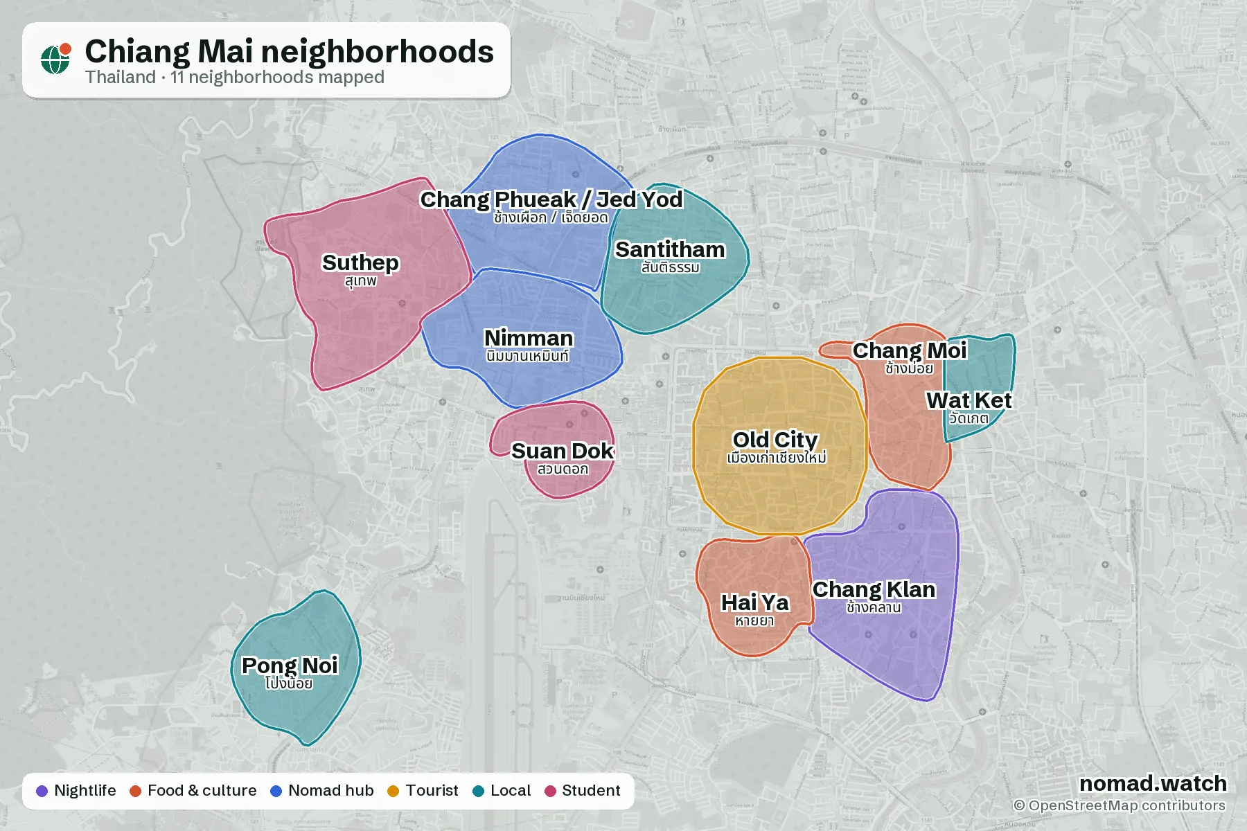 Neighborhoods map of Chiang Mai