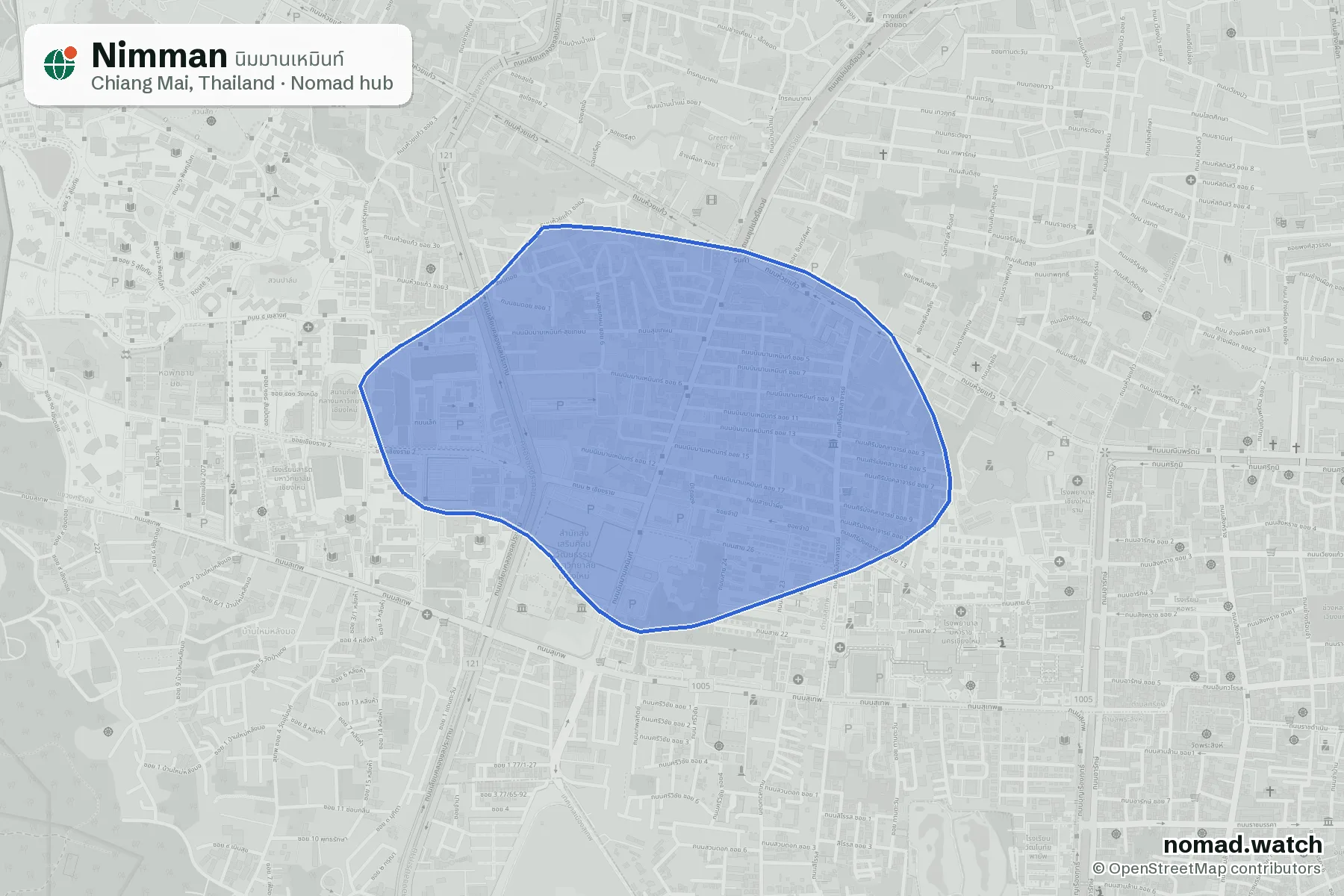 Nimman neighborhood map in Chiang Mai, Thailand