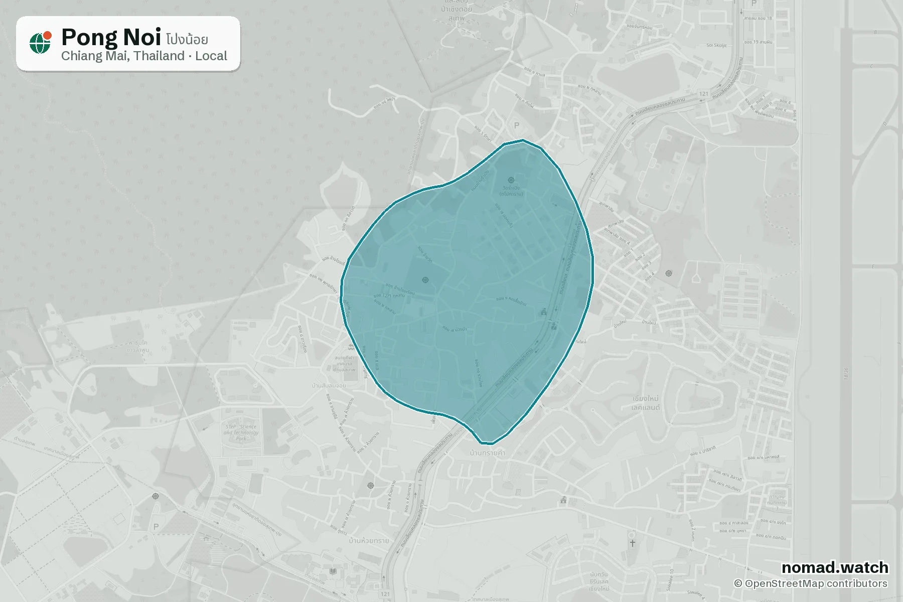 Pong Noi neighborhood map in Chiang Mai, Thailand