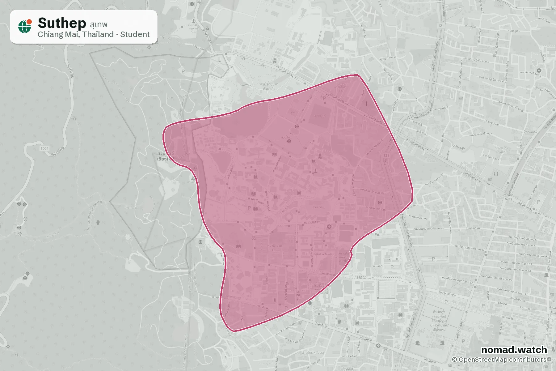 Suthep neighborhood map in Chiang Mai, Thailand