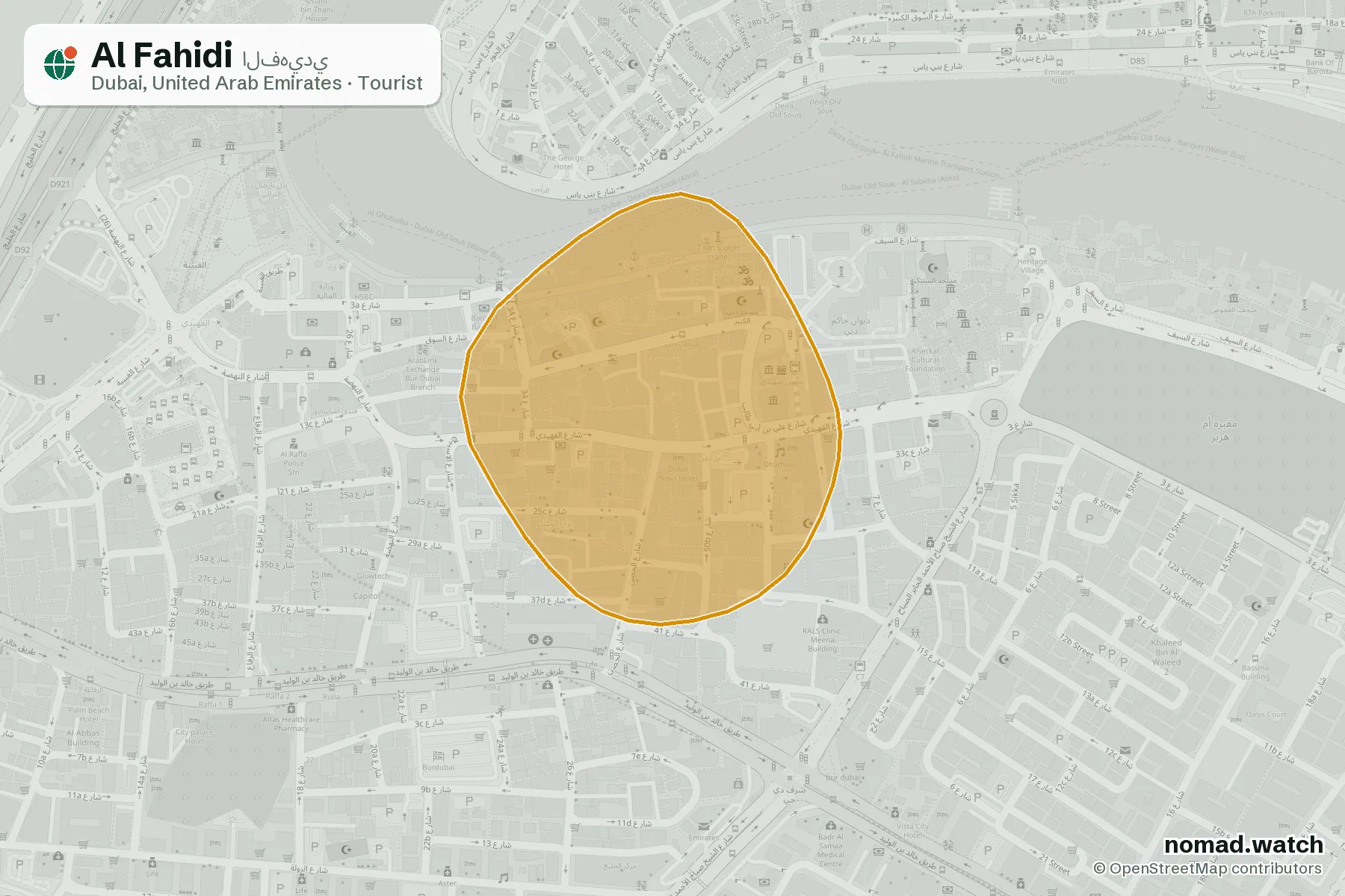 Al Fahidi neighborhood map in Dubai, United Arab Emirates
