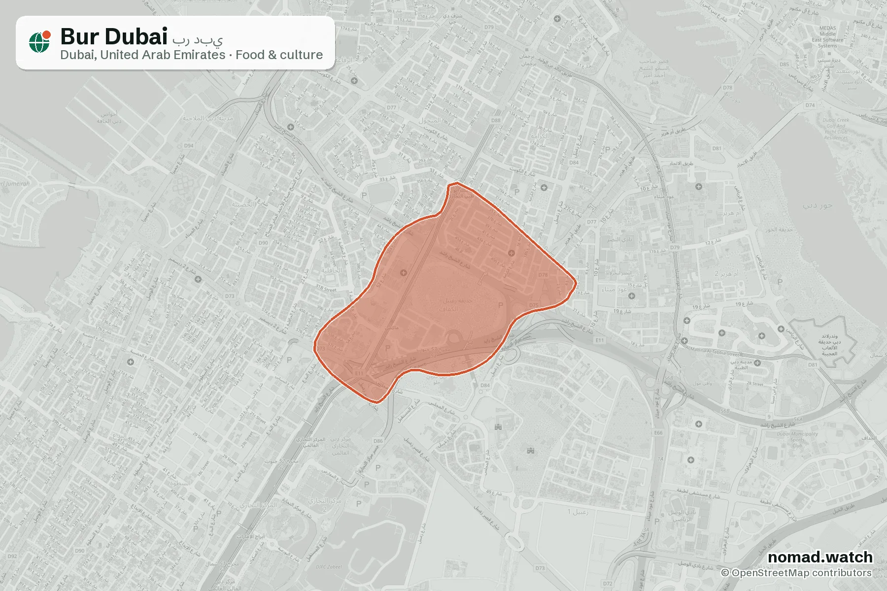 Bur Dubai neighborhood map in Dubai, United Arab Emirates