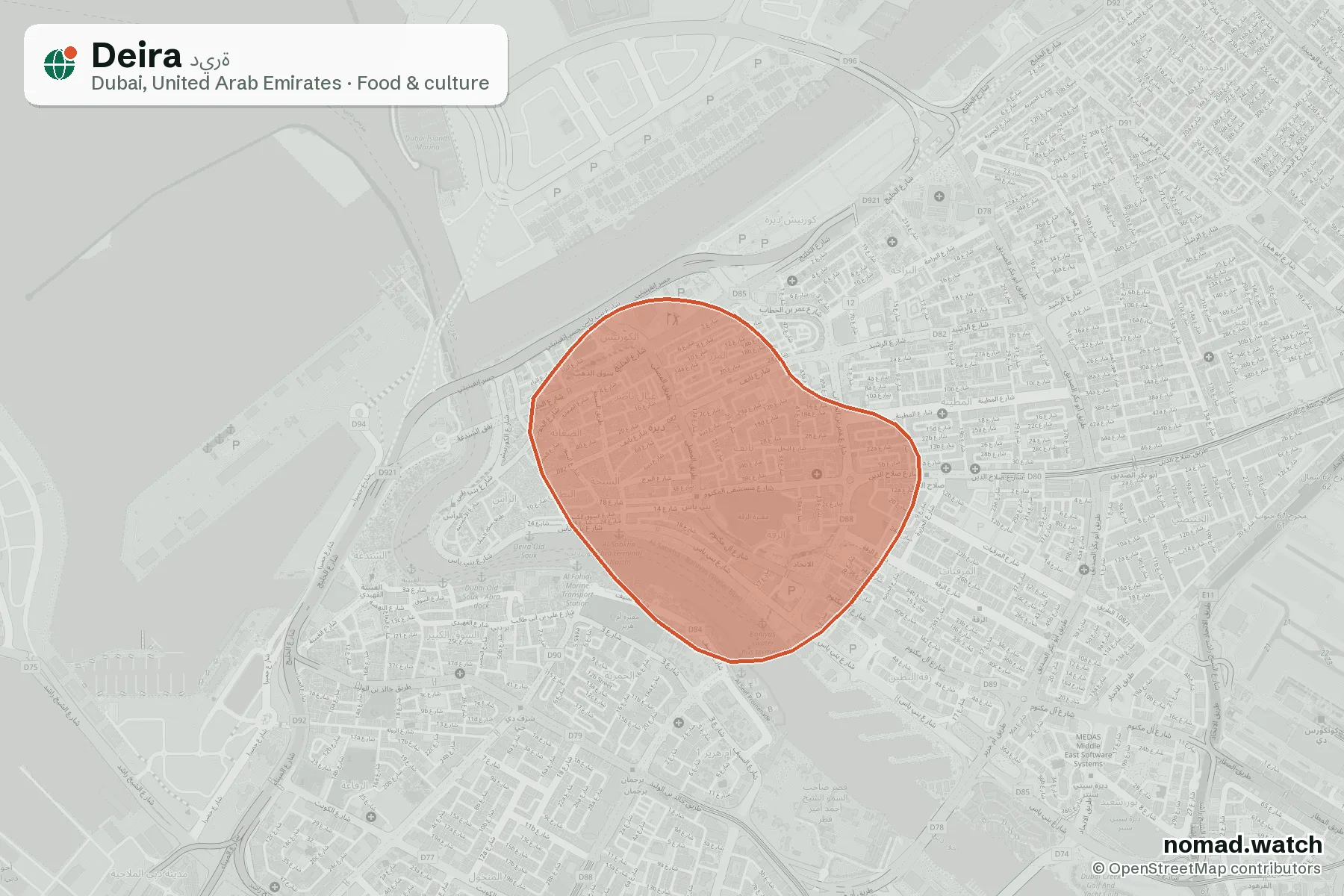 Deira neighborhood map in Dubai, United Arab Emirates