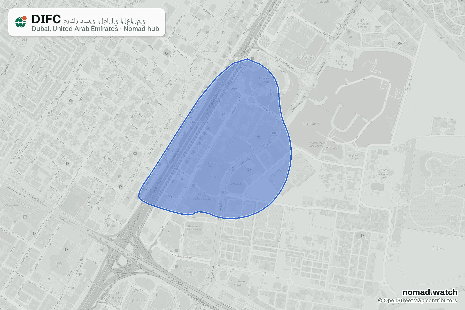 DIFC neighborhood map in Dubai, United Arab Emirates