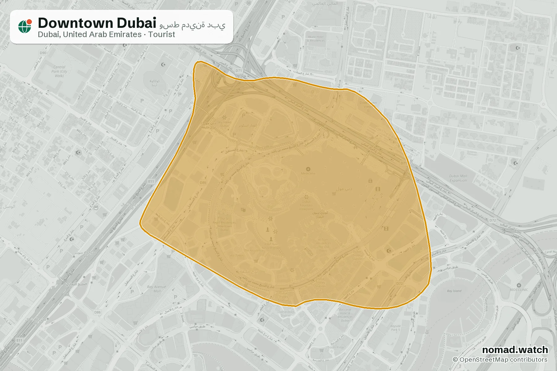 Downtown Dubai neighborhood map in Dubai, United Arab Emirates