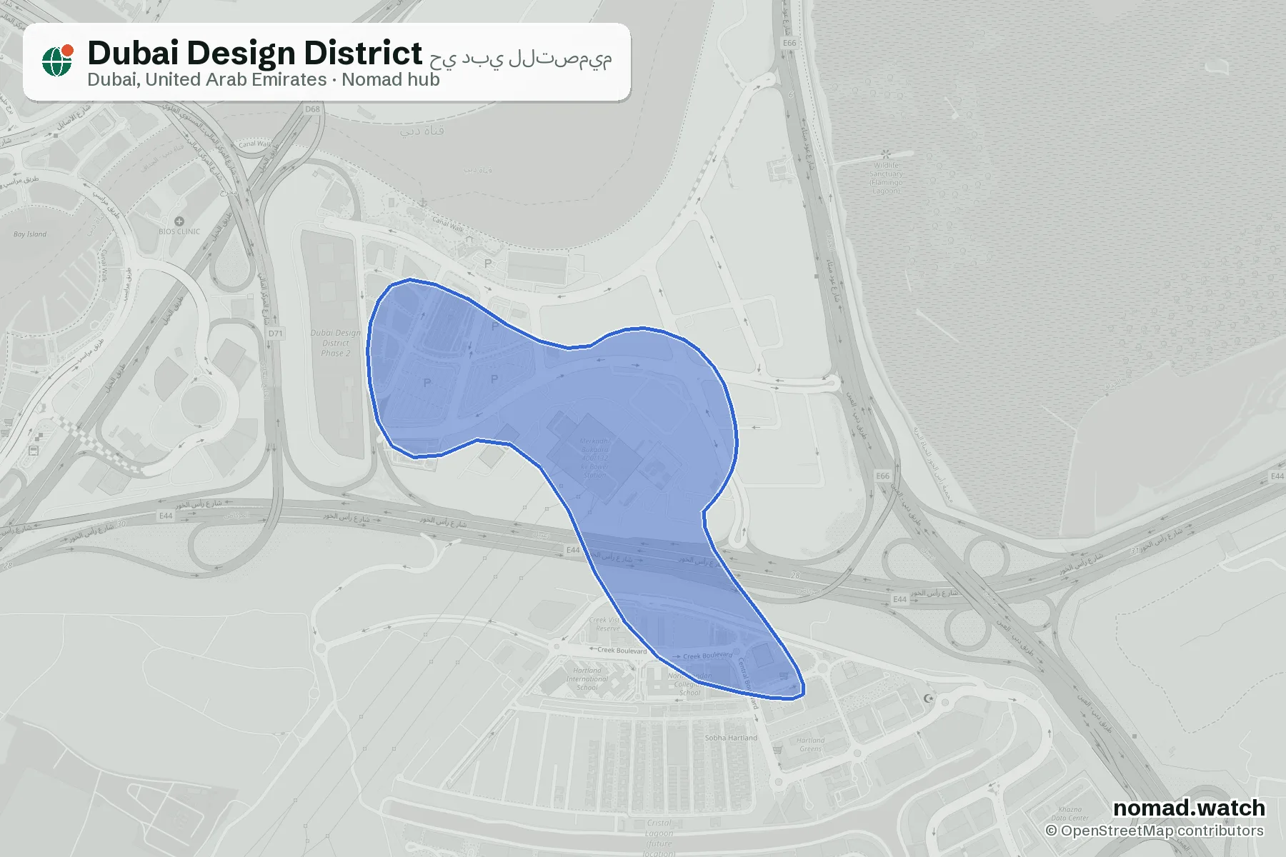 Dubai Design District neighborhood map in Dubai, United Arab Emirates