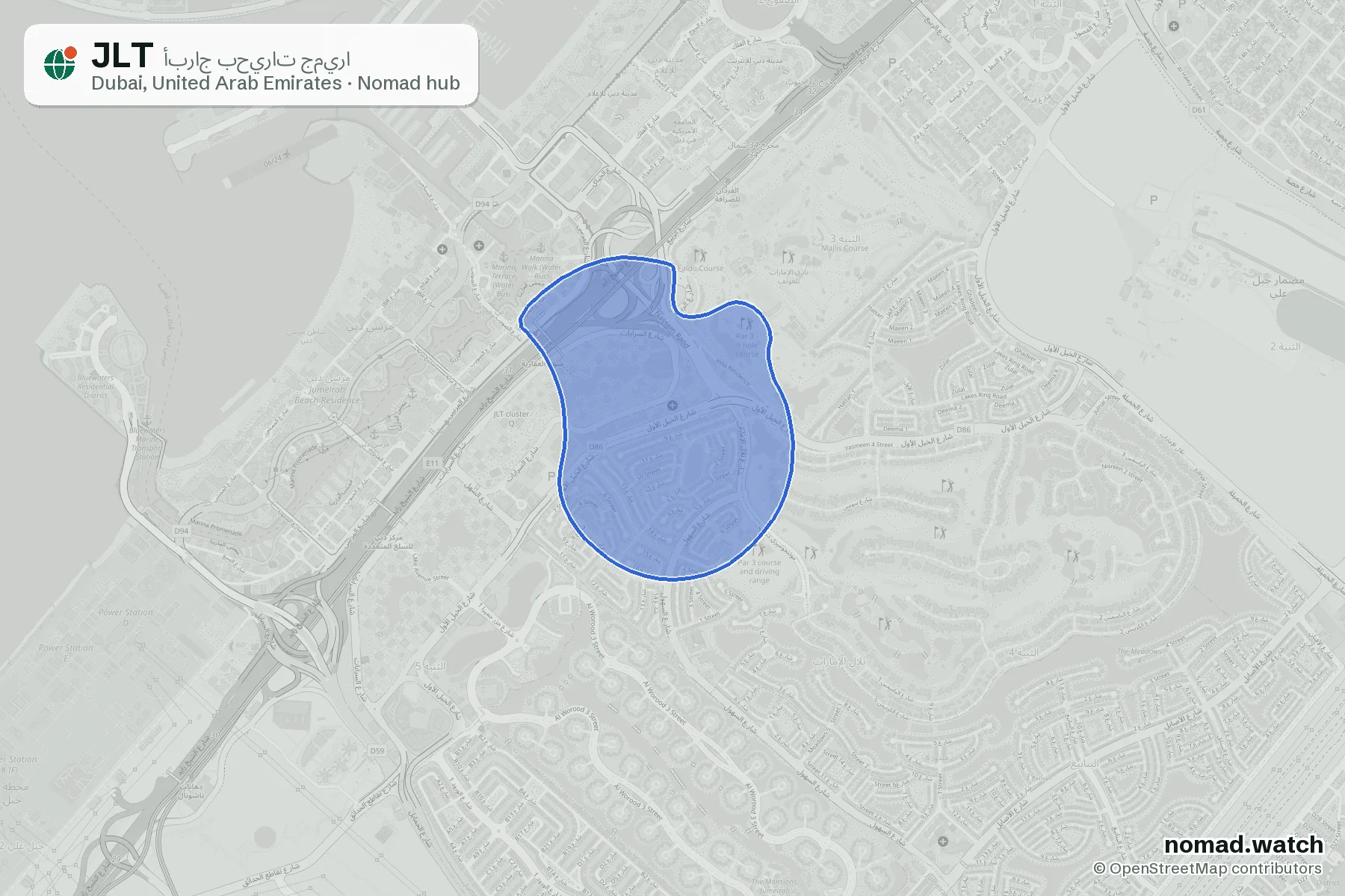 JLT neighborhood map in Dubai, United Arab Emirates
