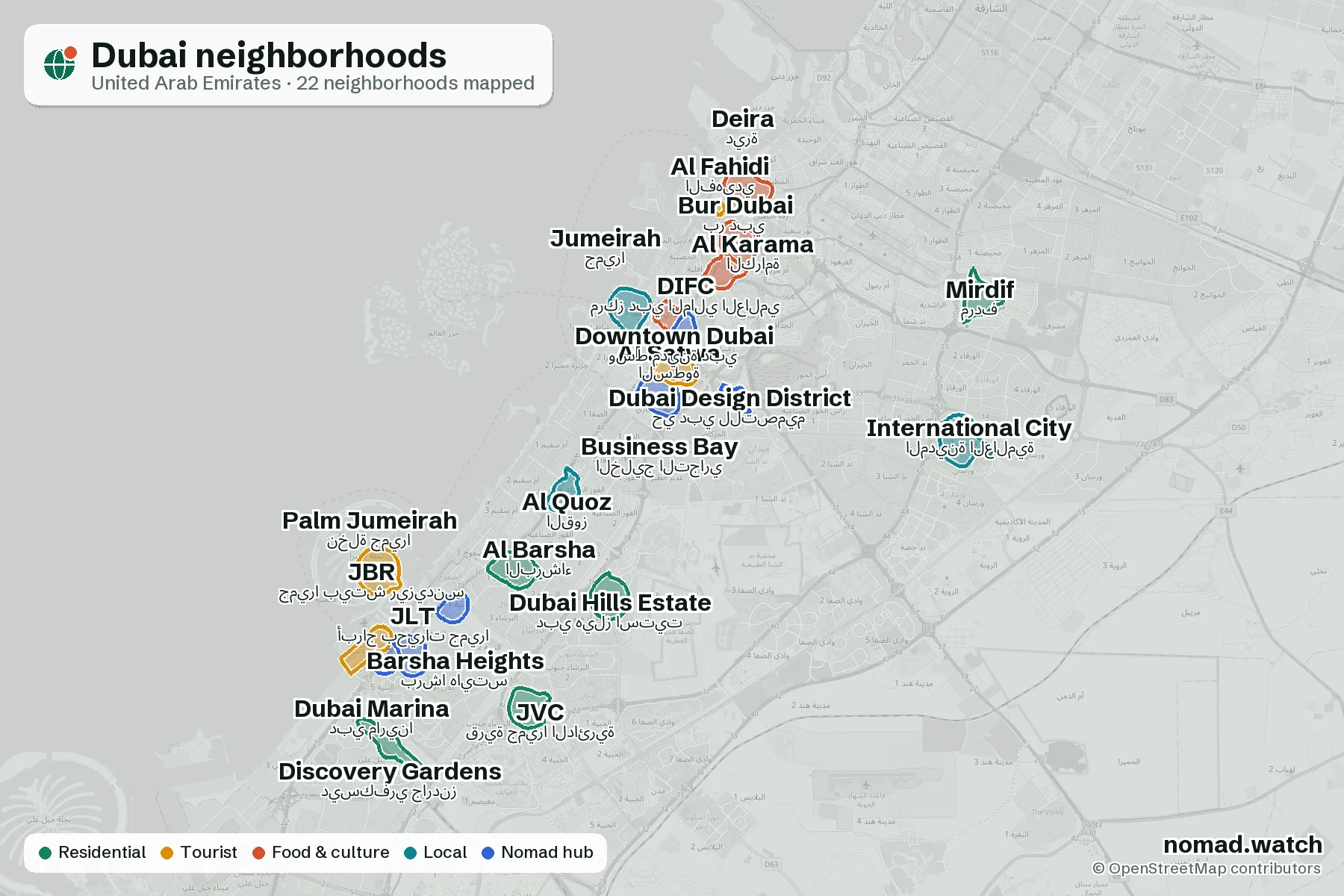 Neighborhoods map of Dubai