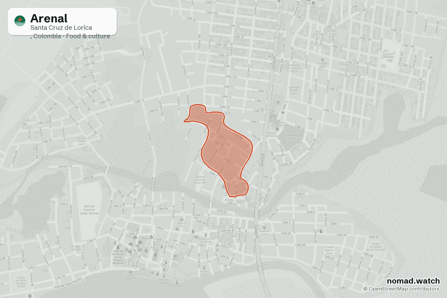 Arenal neighborhood map in Santa Cruz de Lorica
, Colombia