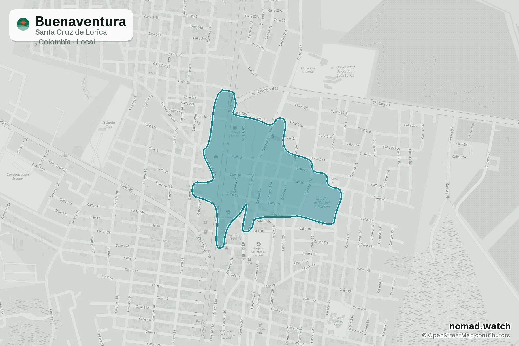Buenaventura neighborhood map in Santa Cruz de Lorica
, Colombia