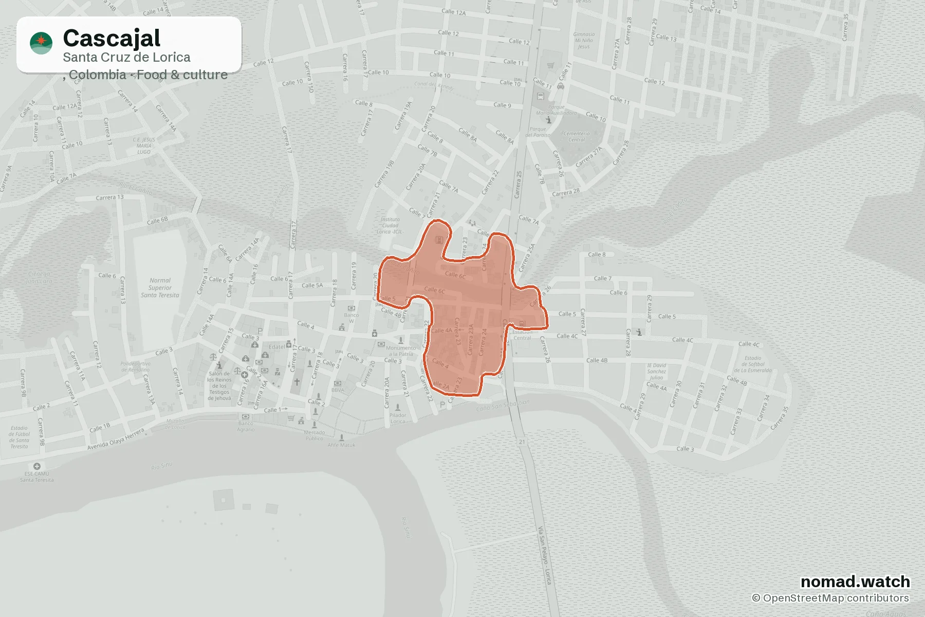 Cascajal neighborhood map in Santa Cruz de Lorica
, Colombia