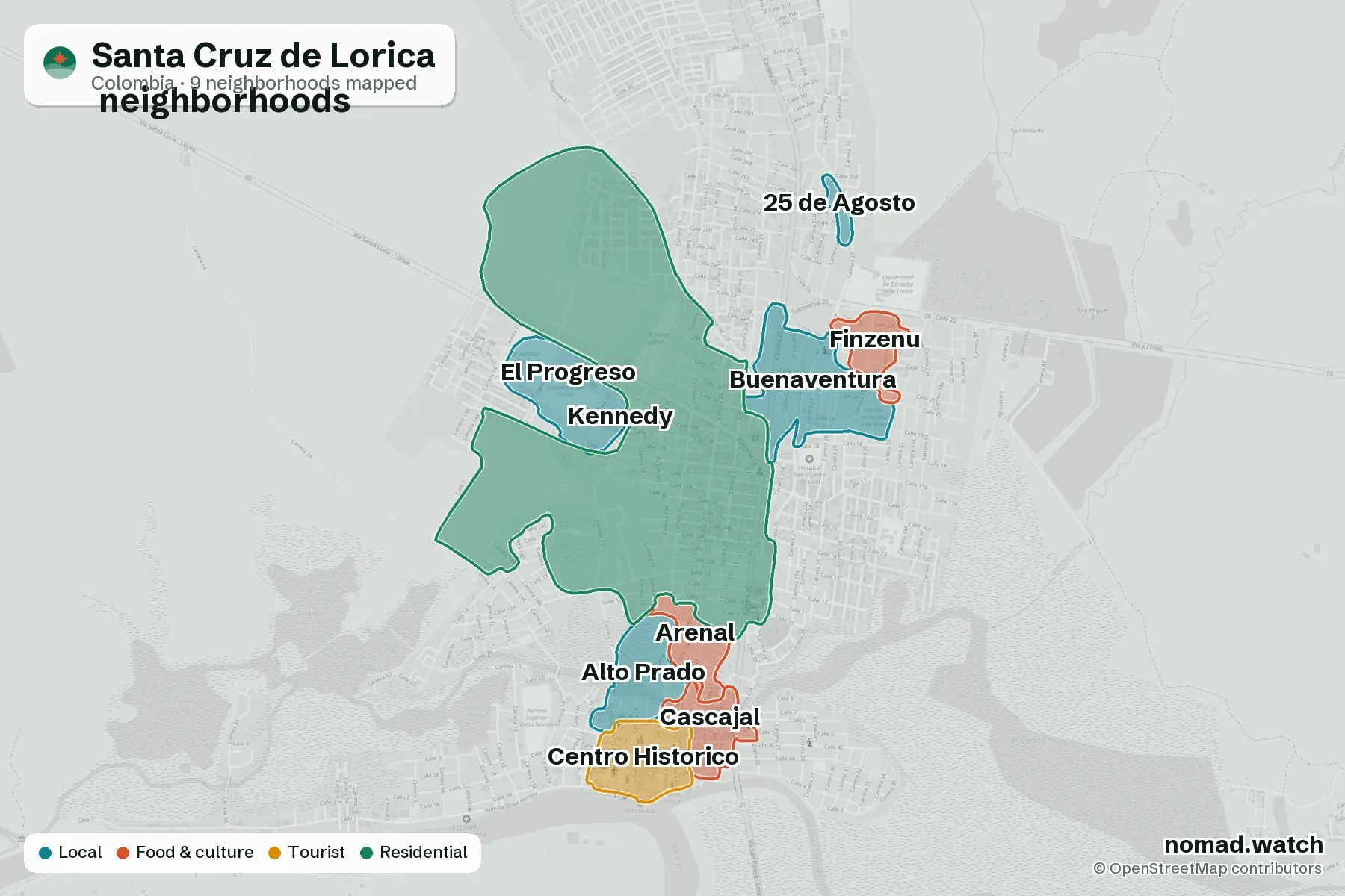 Neighborhoods map of Santa Cruz de Lorica
