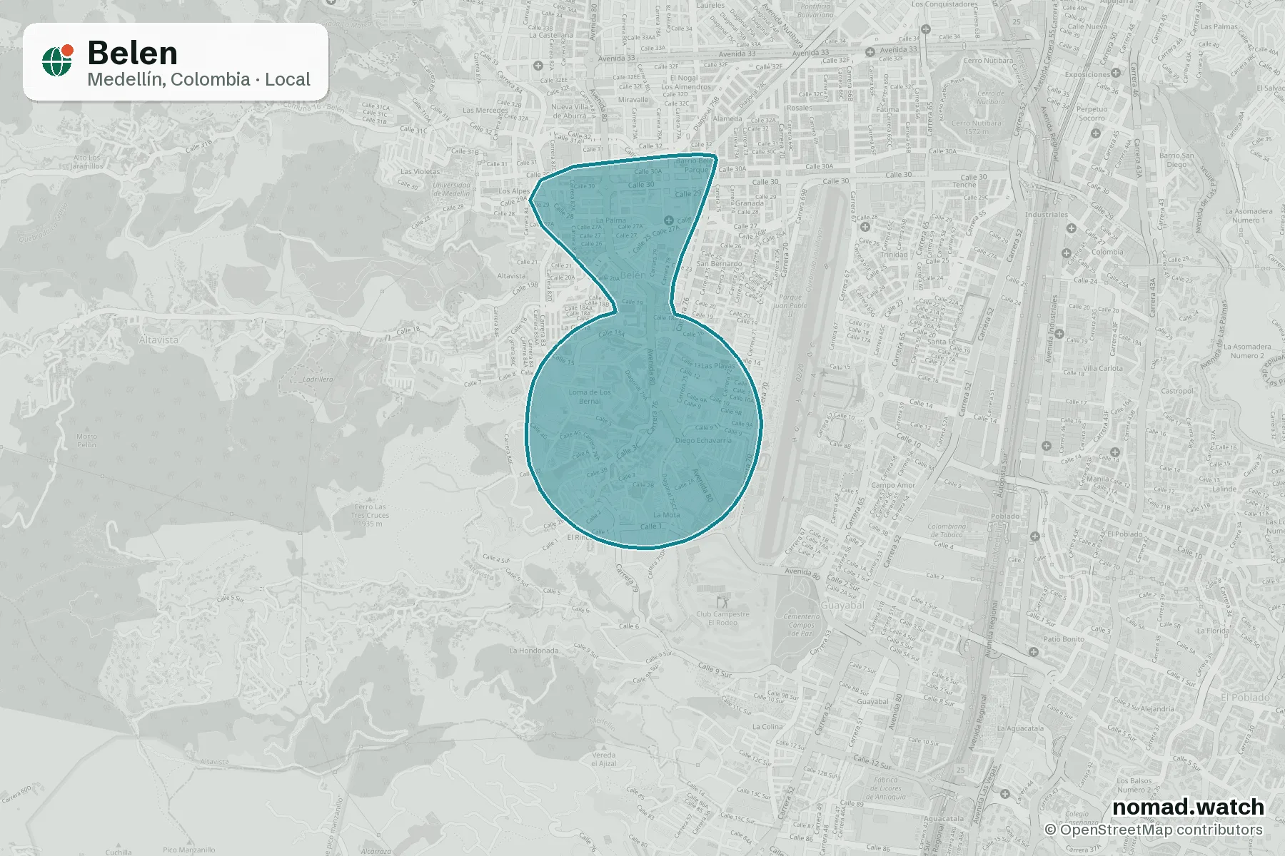 Belen neighborhood map in Medellín, Colombia