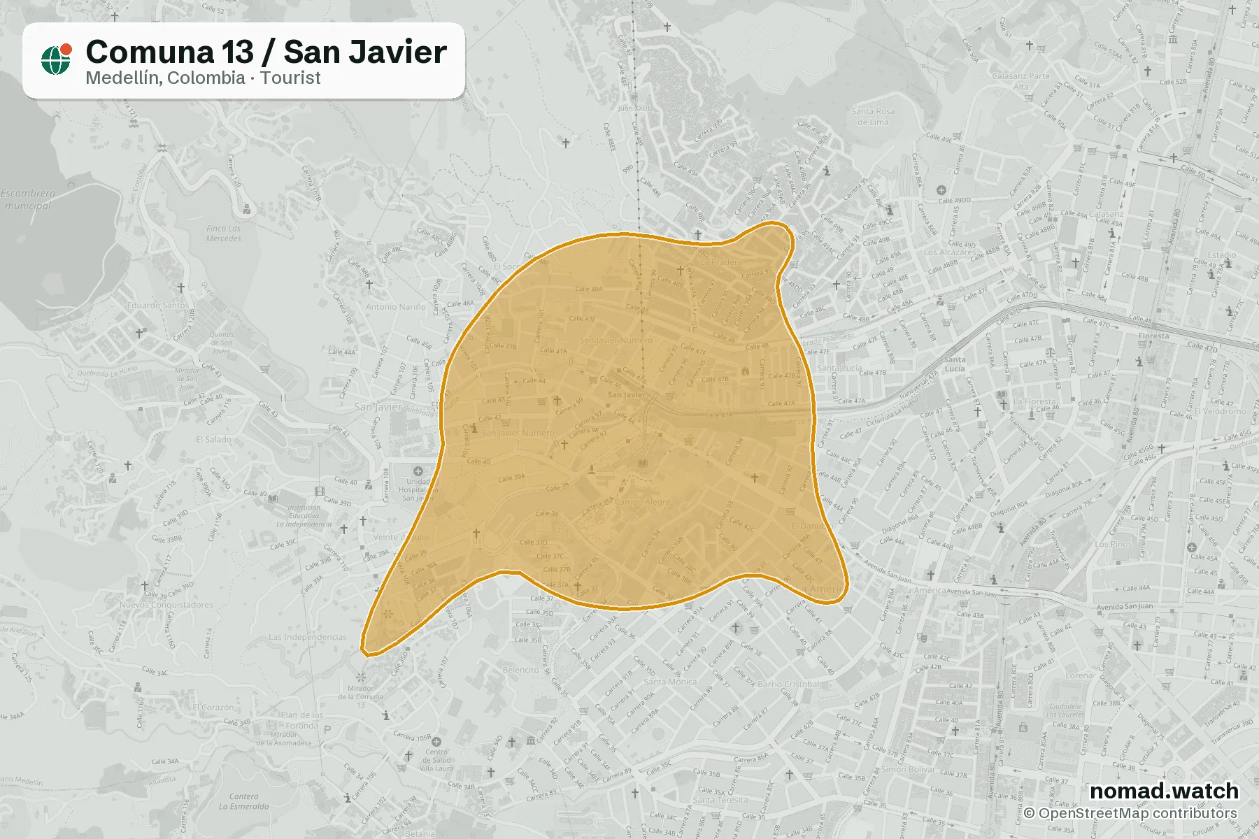 Comuna 13 / San Javier neighborhood map in Medellín, Colombia