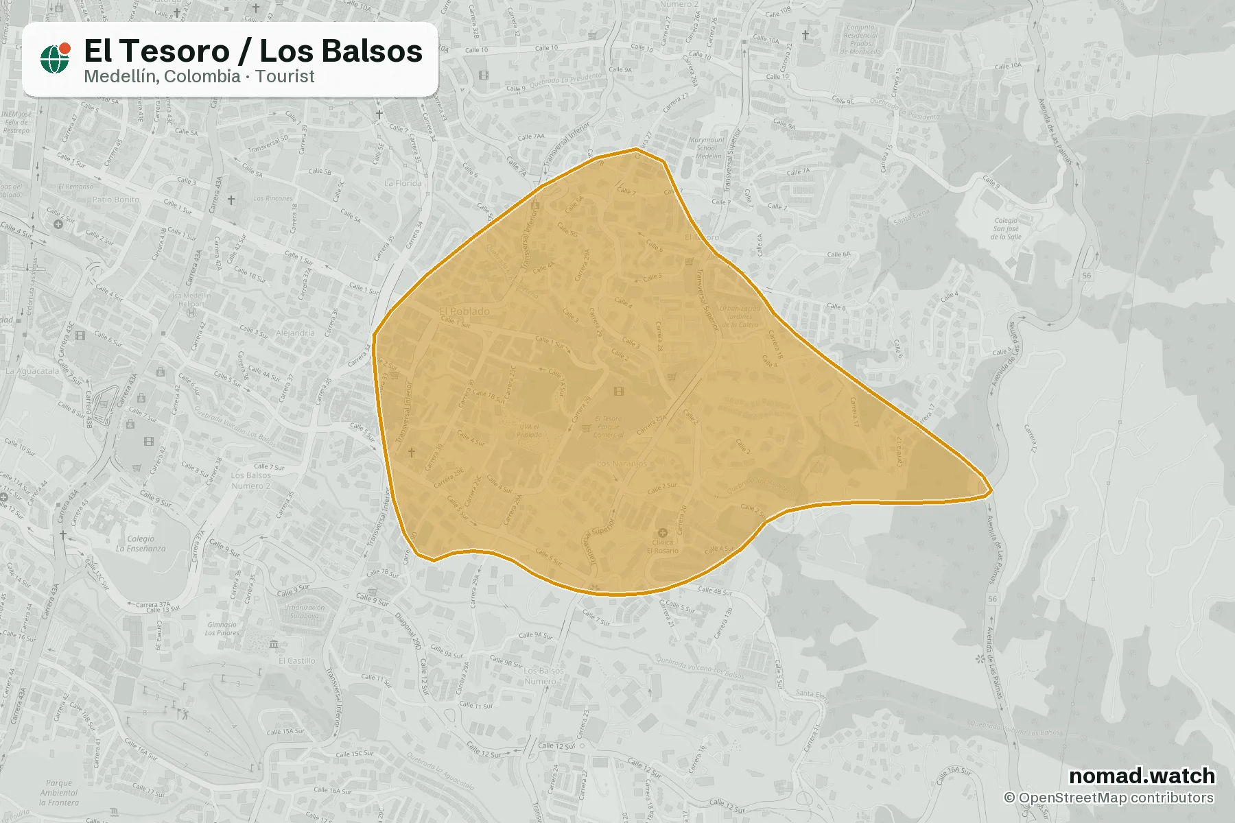 El Tesoro / Los Balsos neighborhood map in Medellín, Colombia