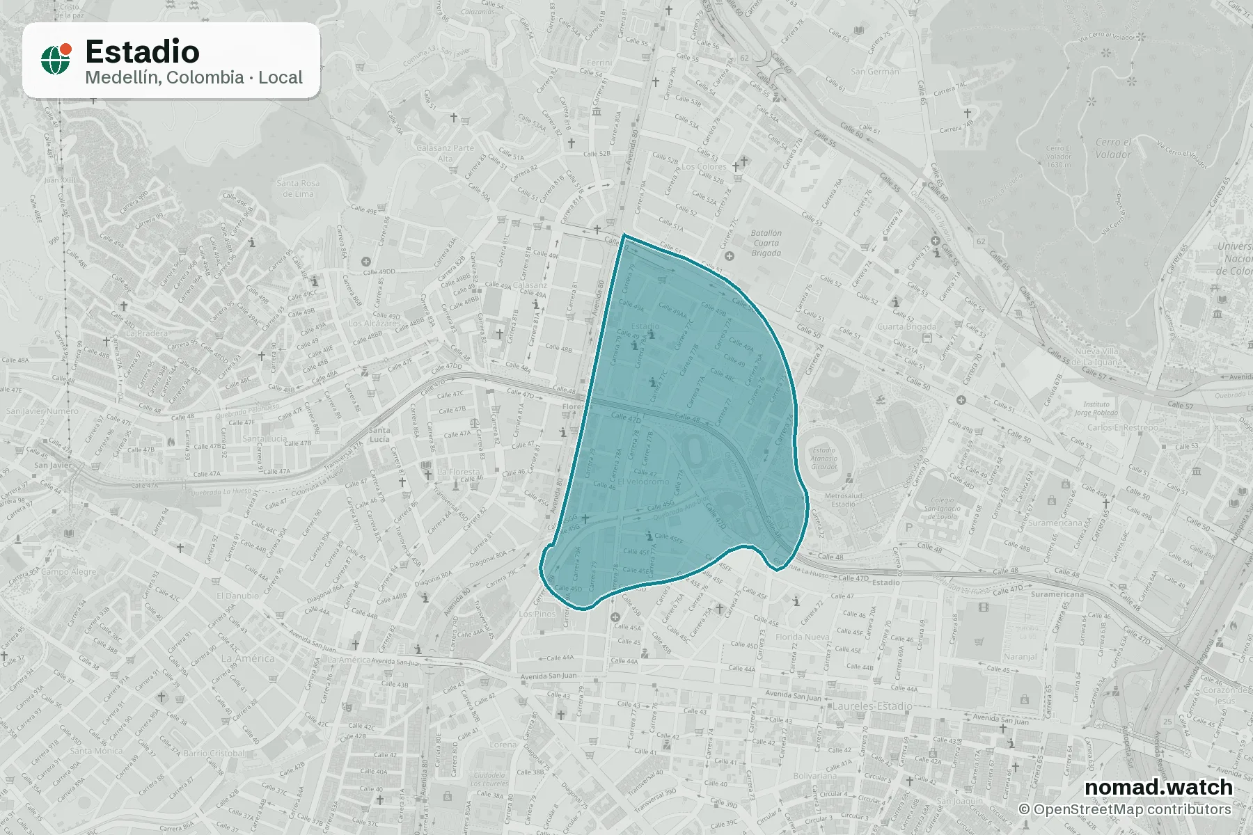 Estadio neighborhood map in Medellín, Colombia