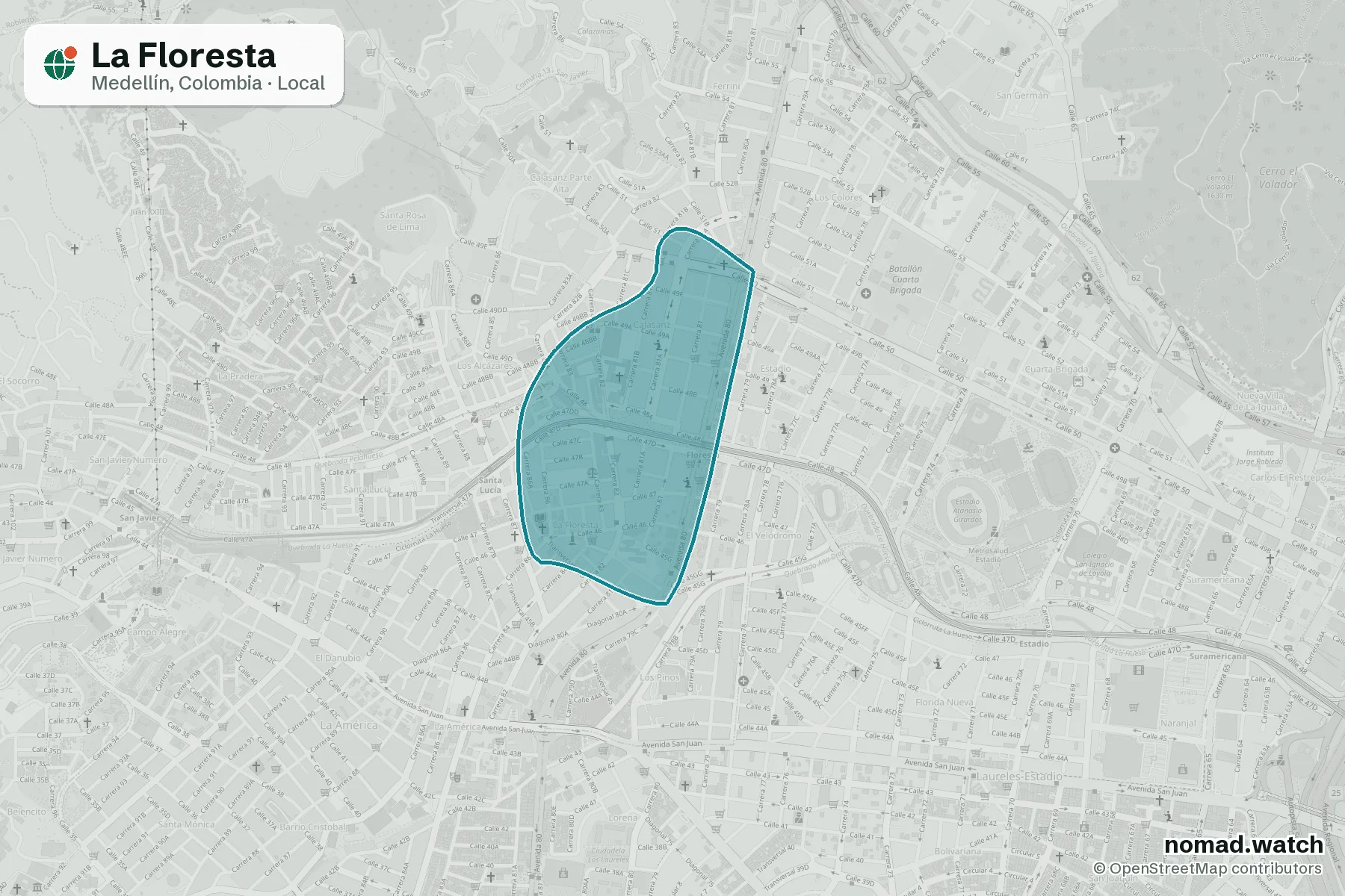 La Floresta neighborhood map in Medellín, Colombia