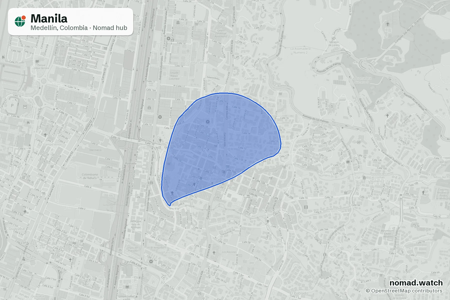 Manila neighborhood map in Medellín, Colombia