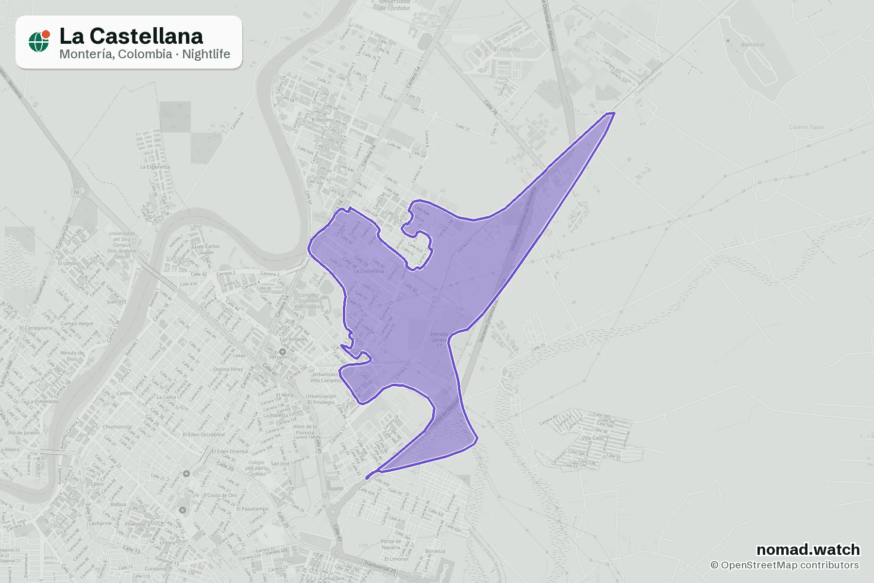 La Castellana neighborhood map in Montería, Colombia
