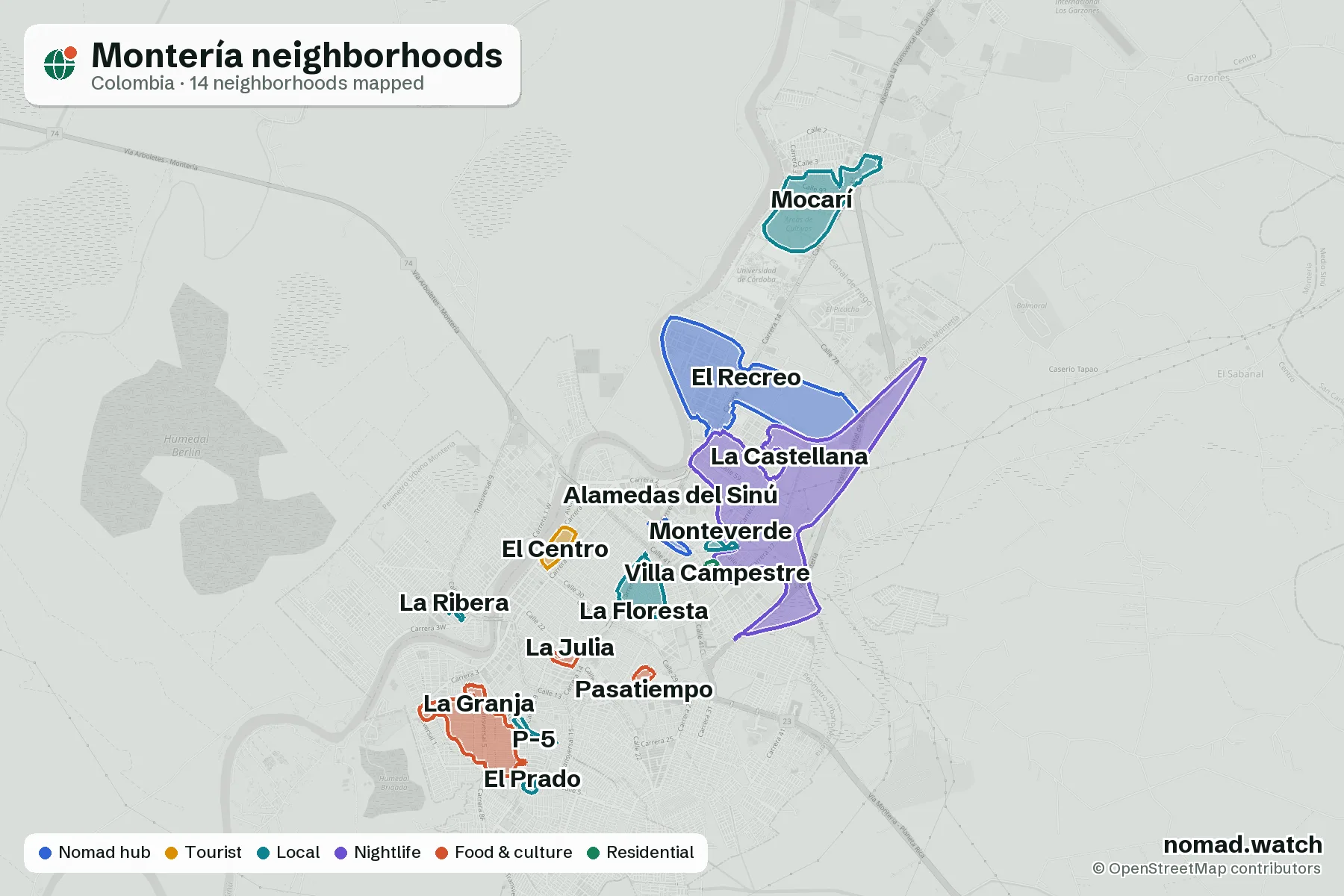 Neighborhoods map of Montería
