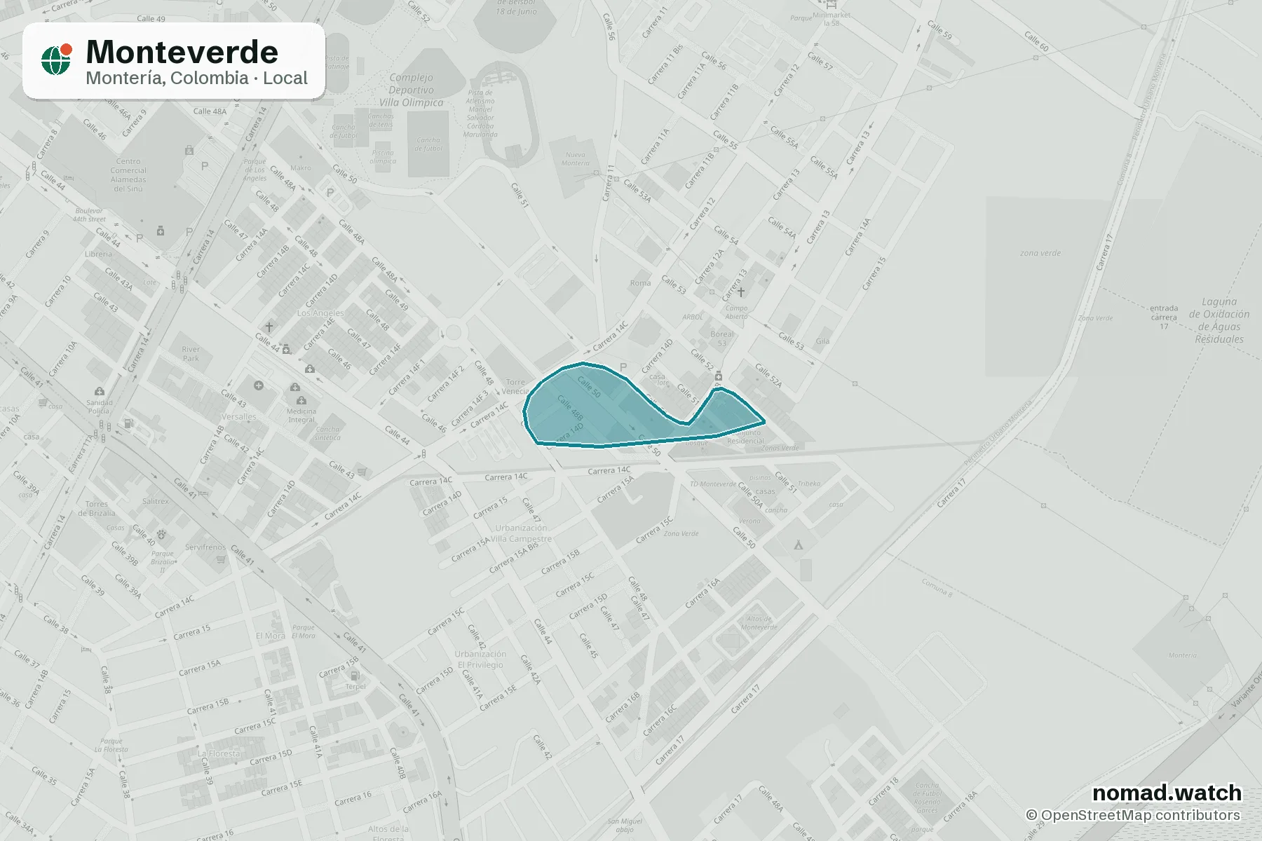 Monteverde neighborhood map in Montería, Colombia
