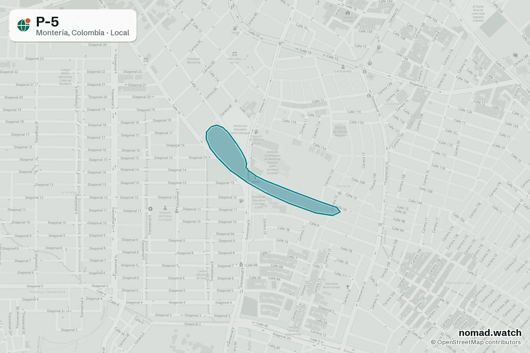 P-5 neighborhood map in Montería, Colombia