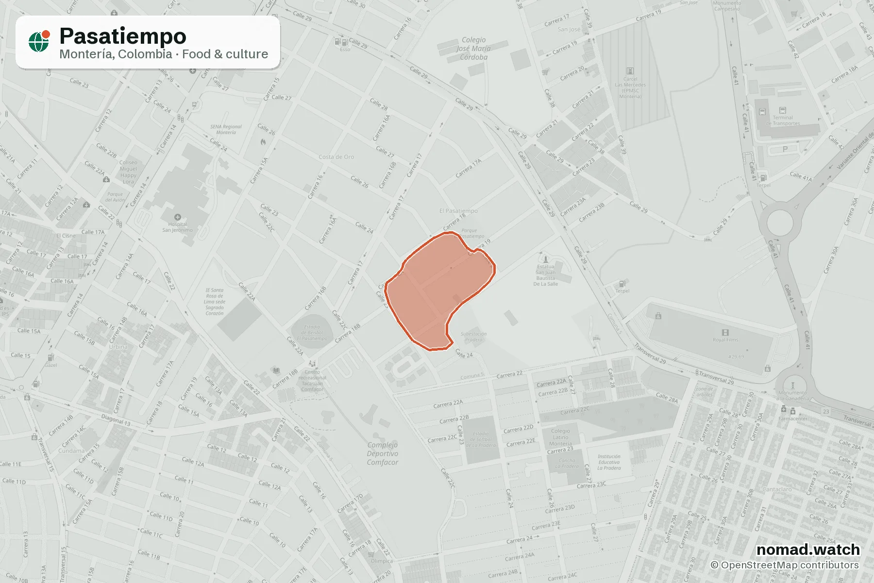 Pasatiempo neighborhood map in Montería, Colombia