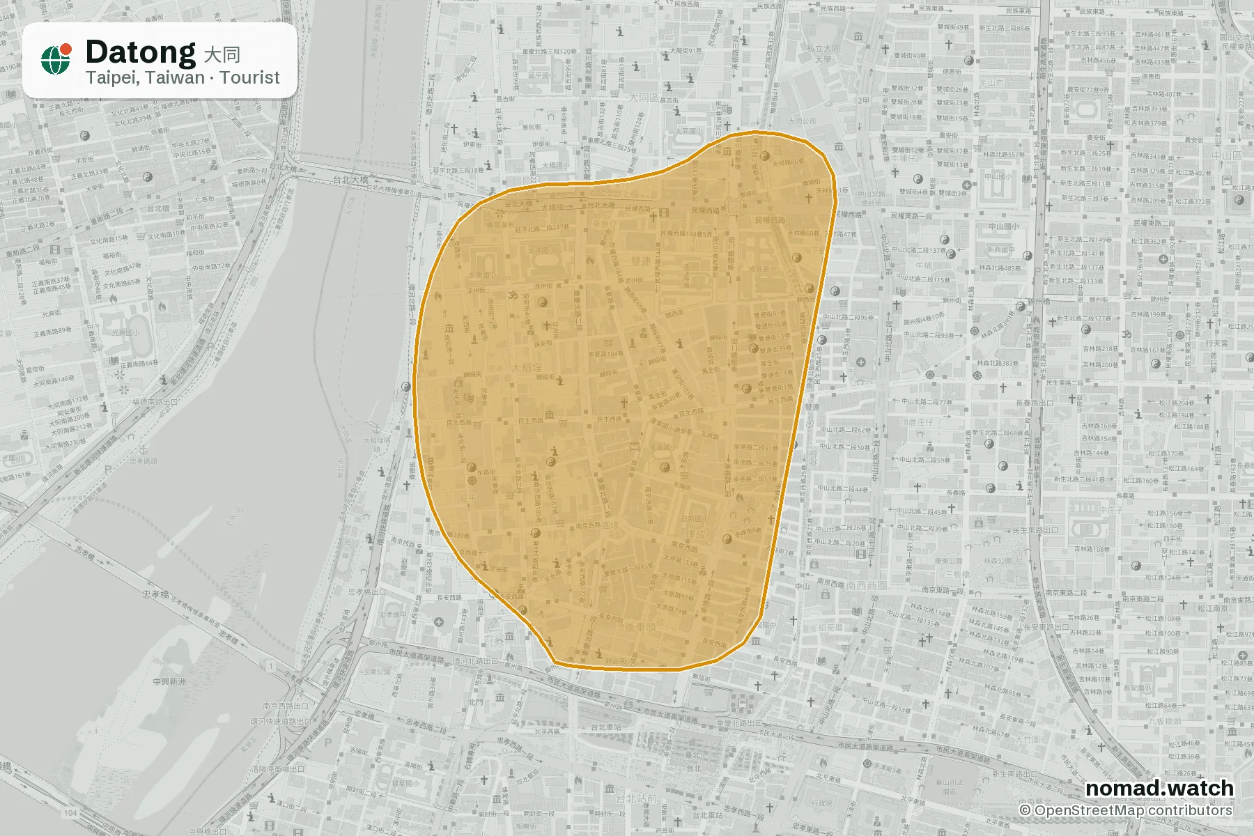 Datong neighborhood map in Taipei, Taiwan