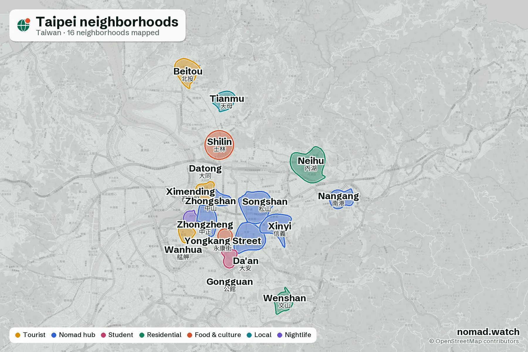 Neighborhoods map of Taipei