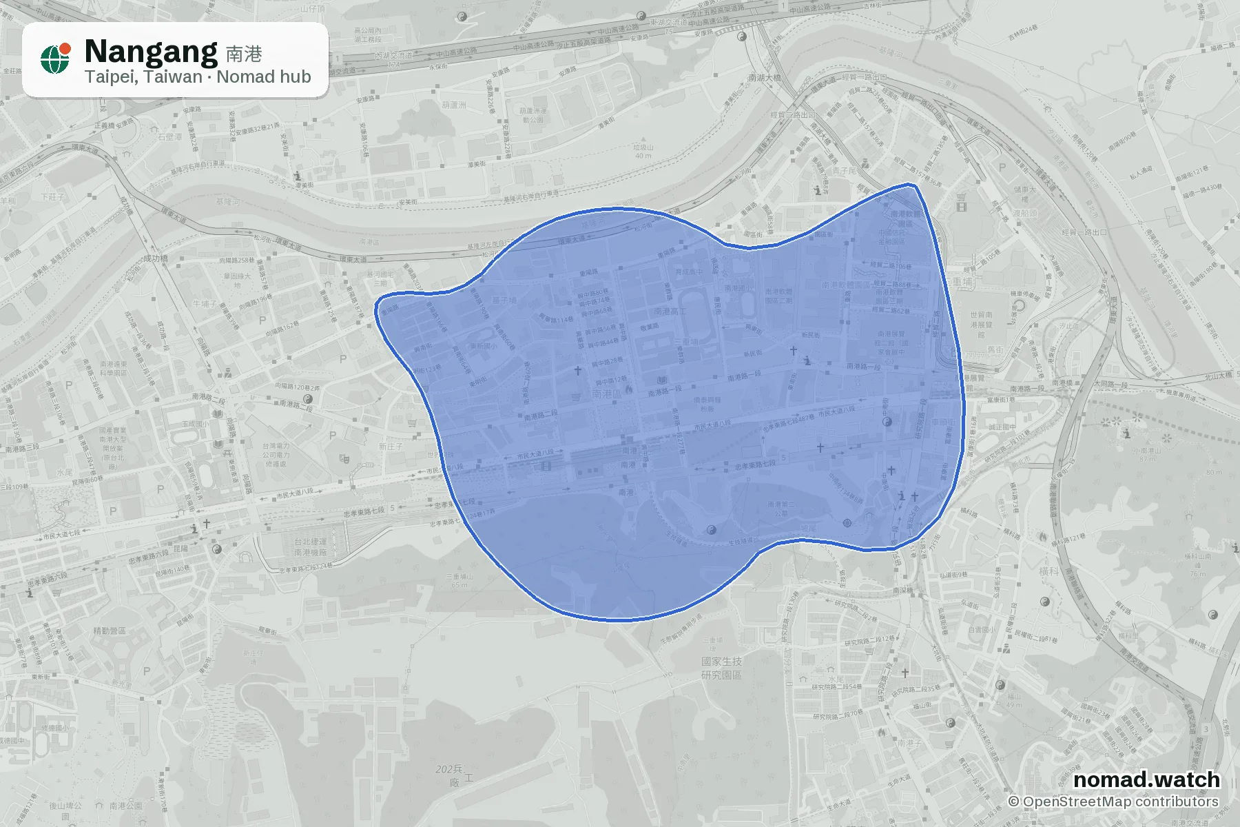 Nangang neighborhood map in Taipei, Taiwan
