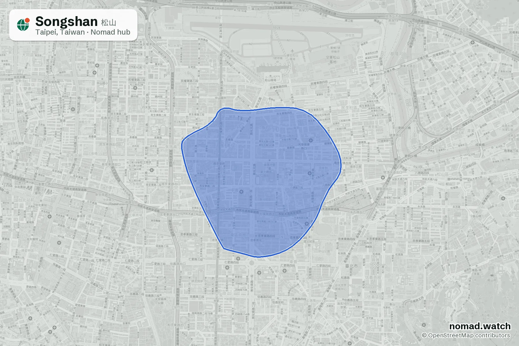 Songshan neighborhood map in Taipei, Taiwan