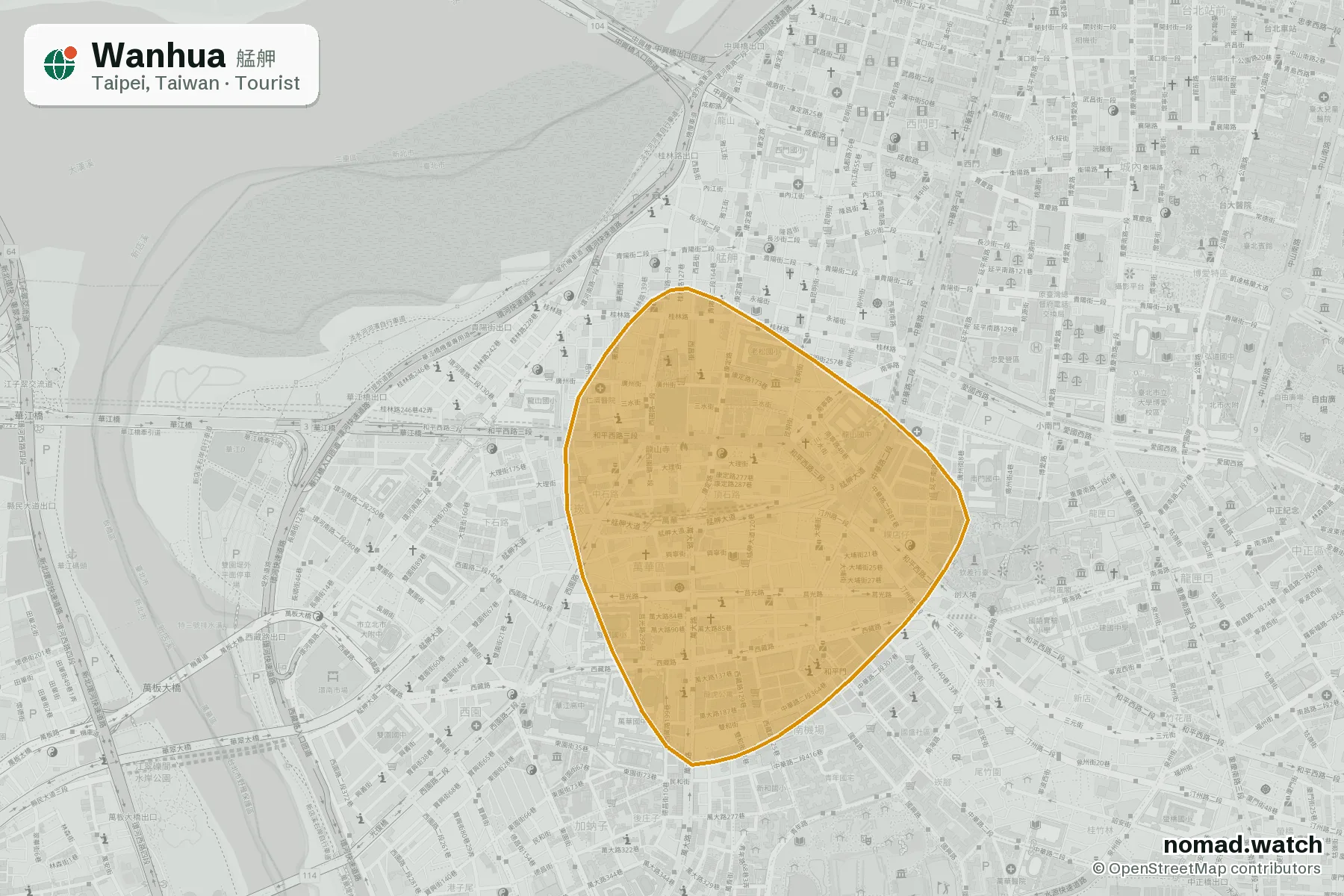 Wanhua neighborhood map in Taipei, Taiwan