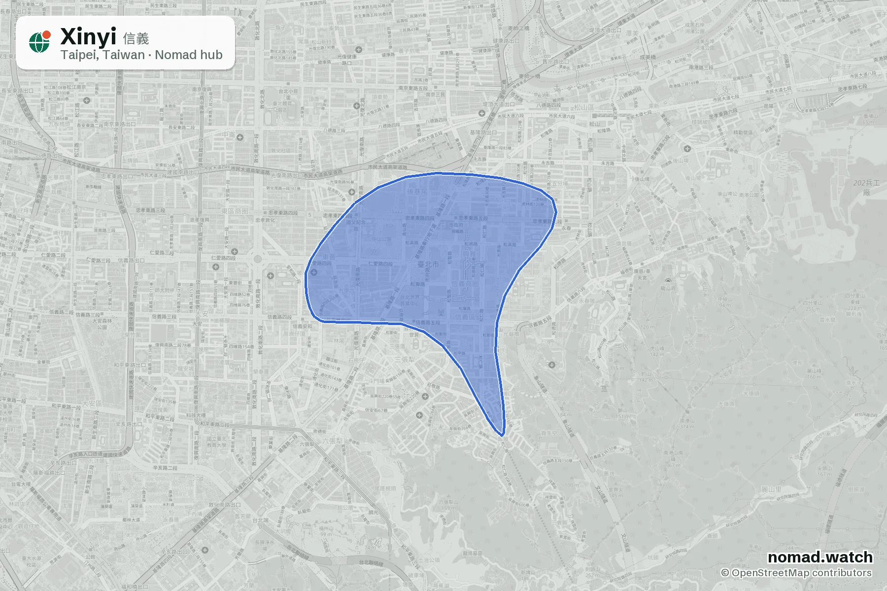 Xinyi neighborhood map in Taipei, Taiwan