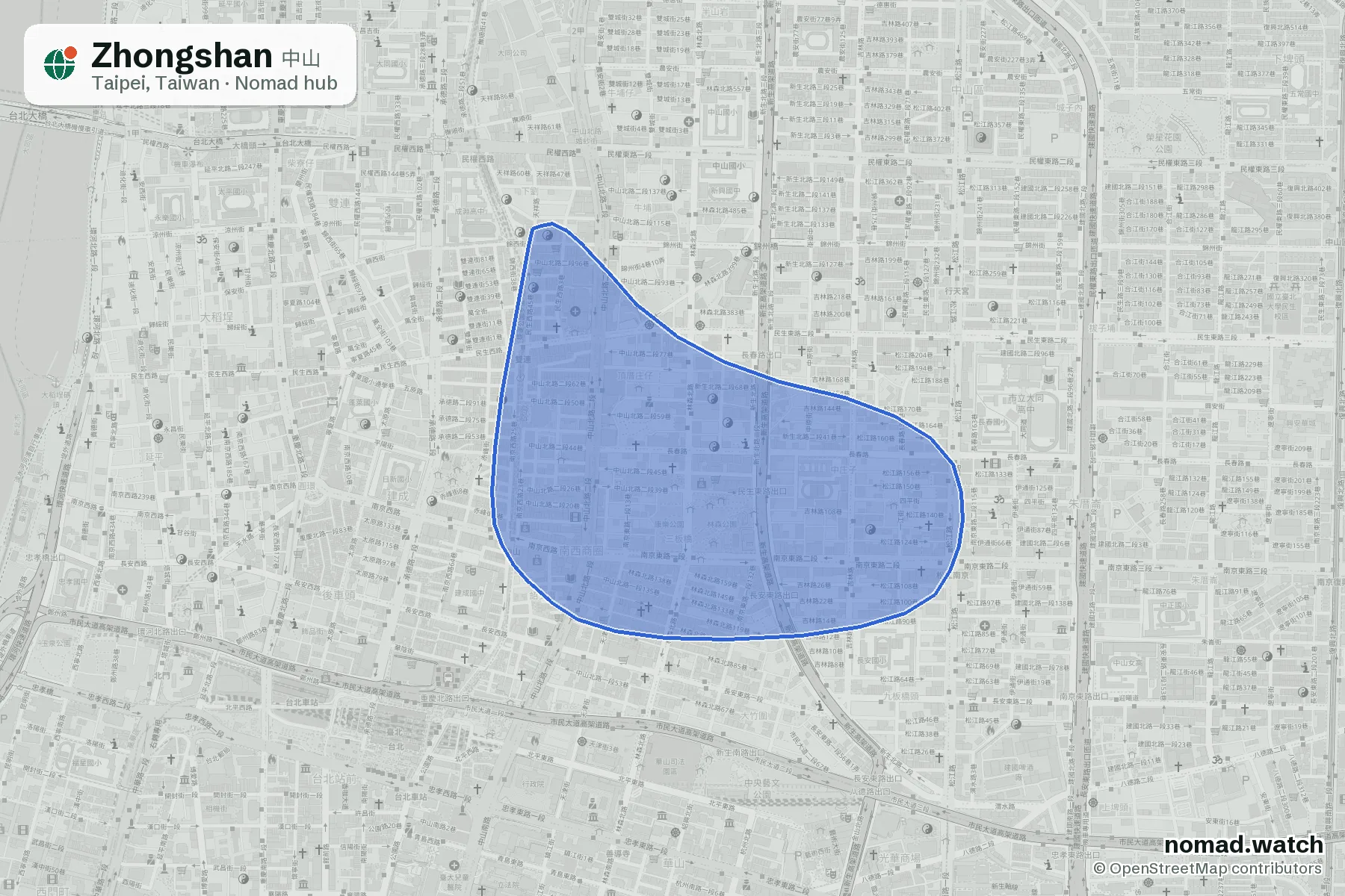 Zhongshan neighborhood map in Taipei, Taiwan