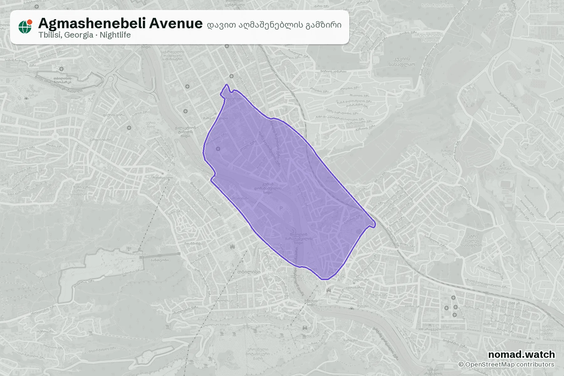 Agmashenebeli Avenue neighborhood map in Tbilisi, Georgia