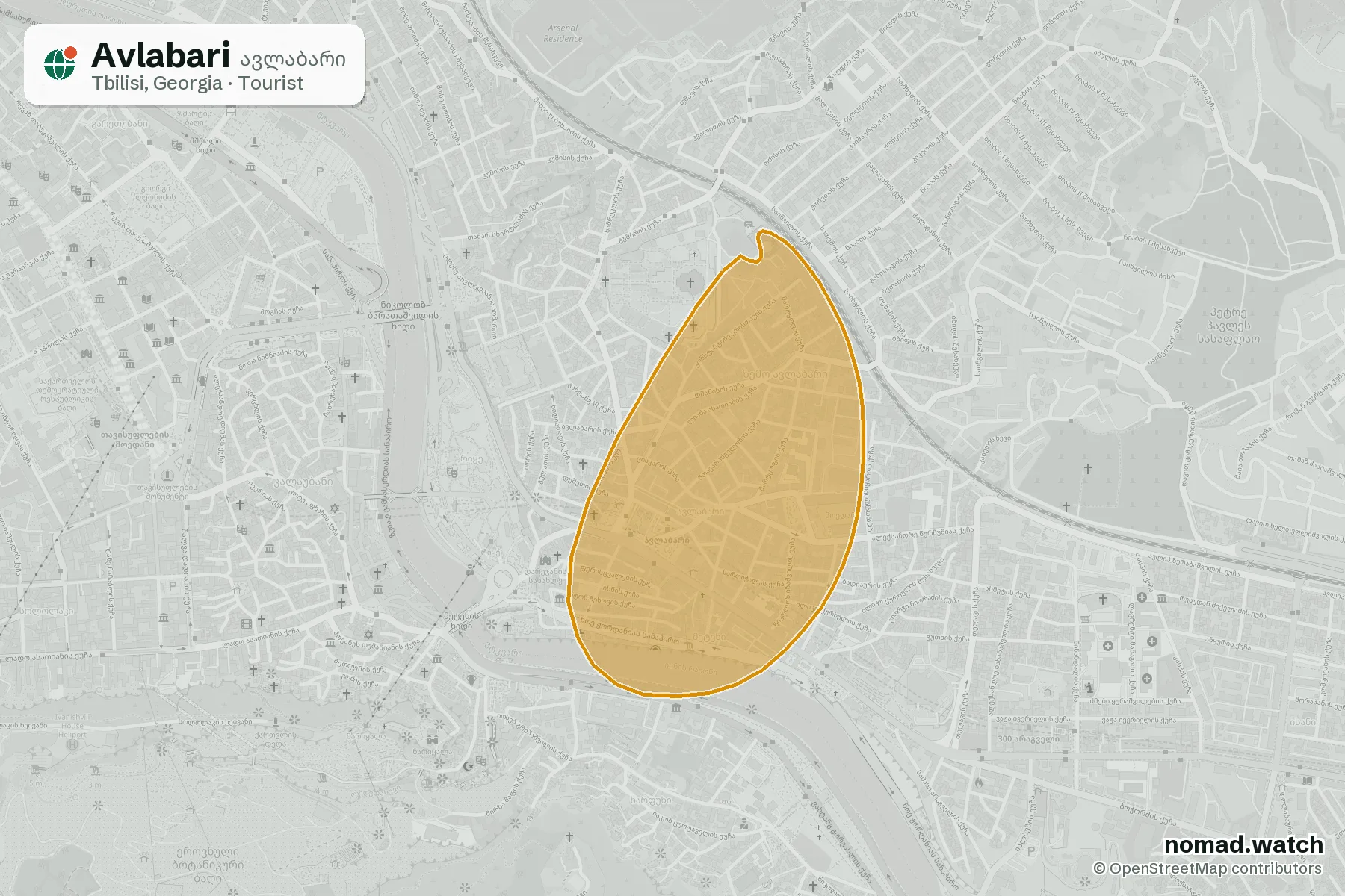 Avlabari neighborhood map in Tbilisi, Georgia