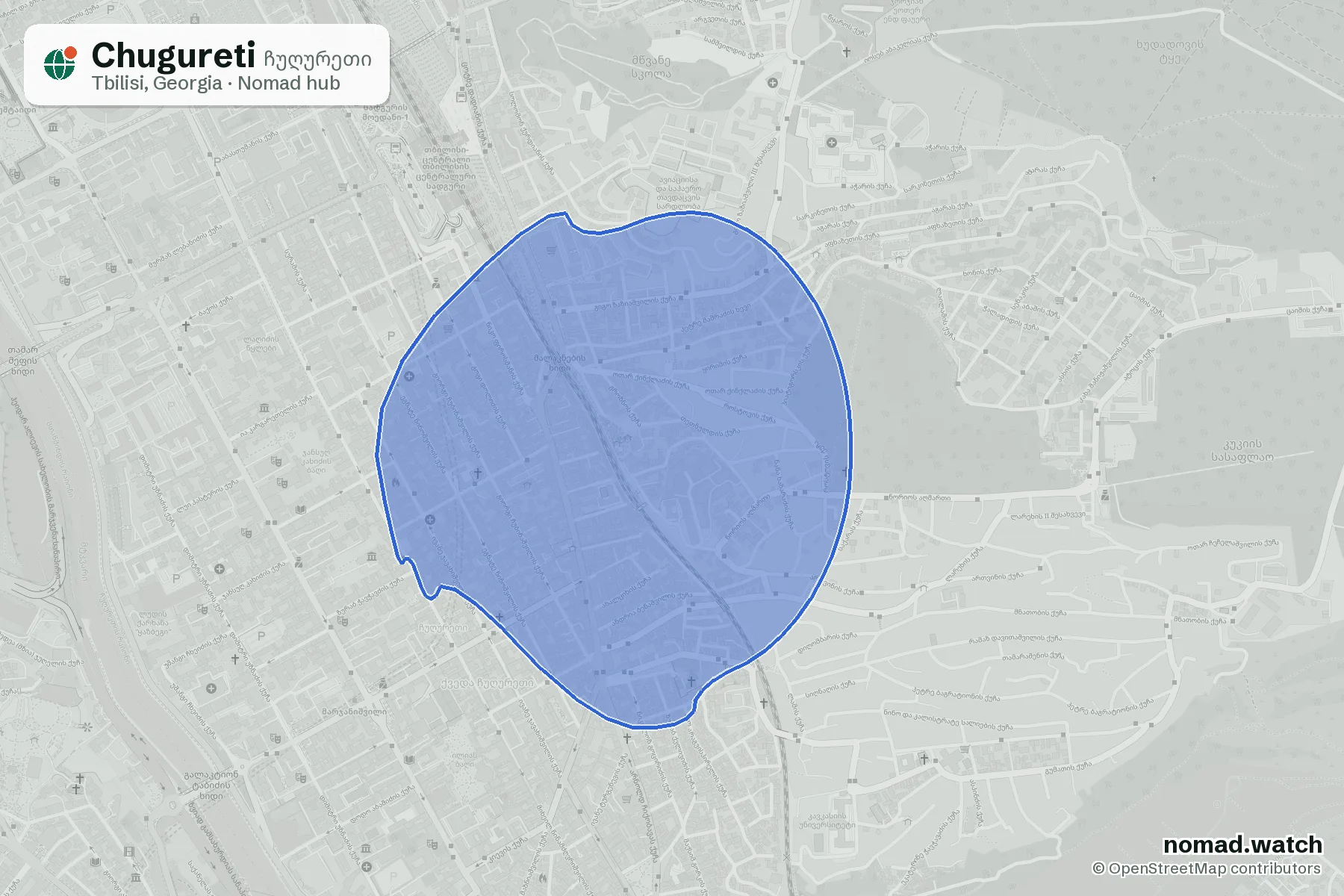 Chugureti neighborhood map in Tbilisi, Georgia