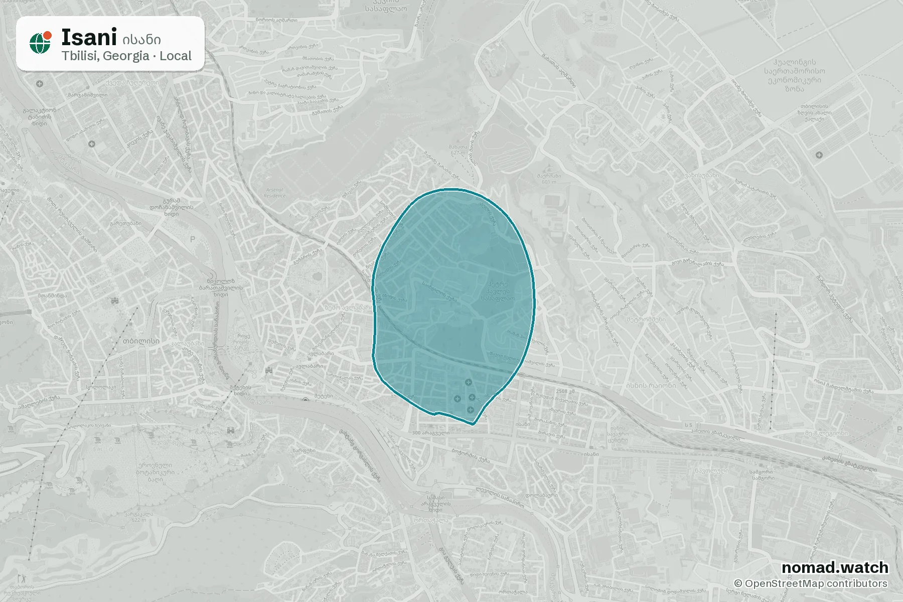 Isani neighborhood map in Tbilisi, Georgia