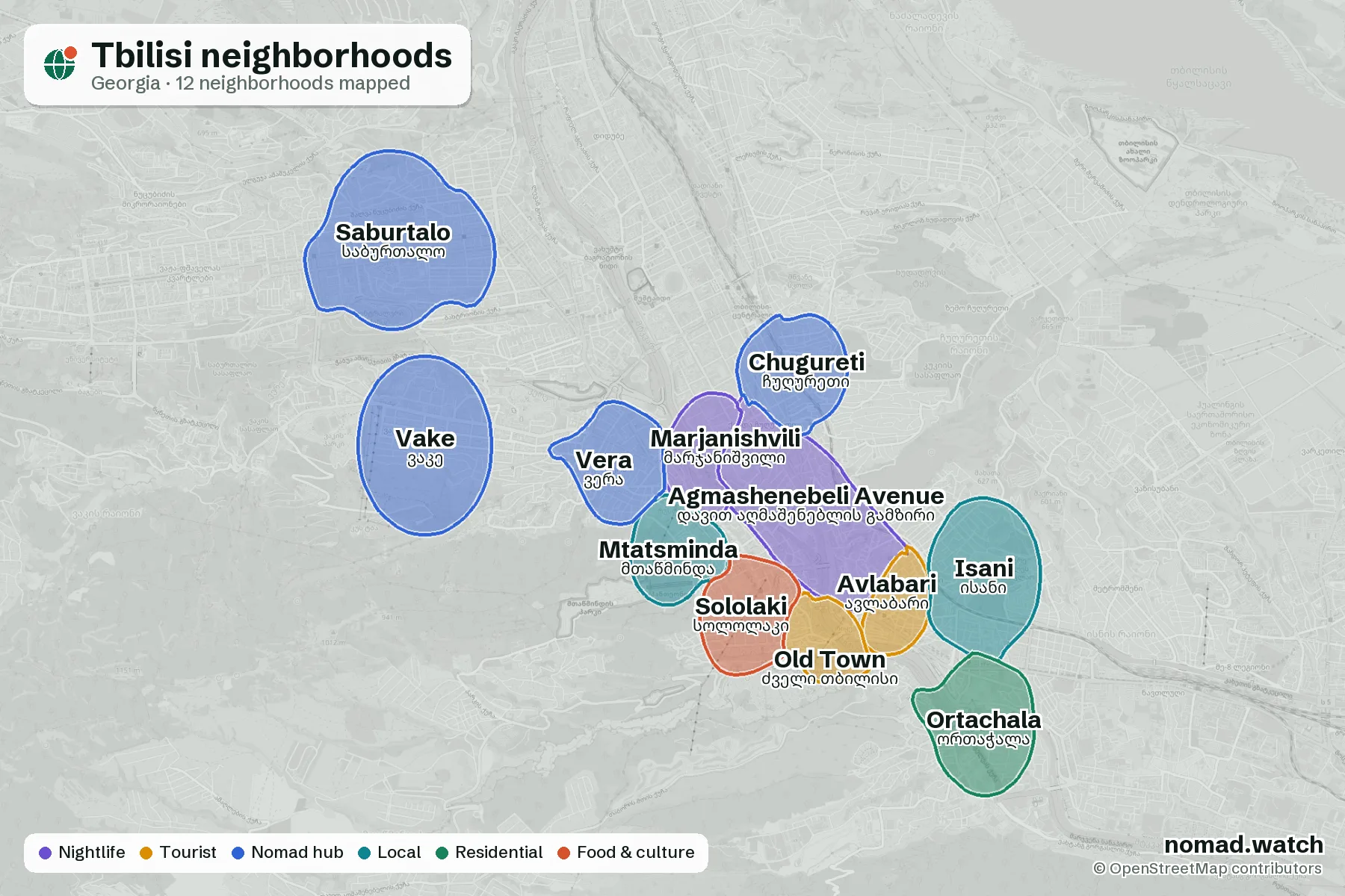 Neighborhoods map of Tbilisi