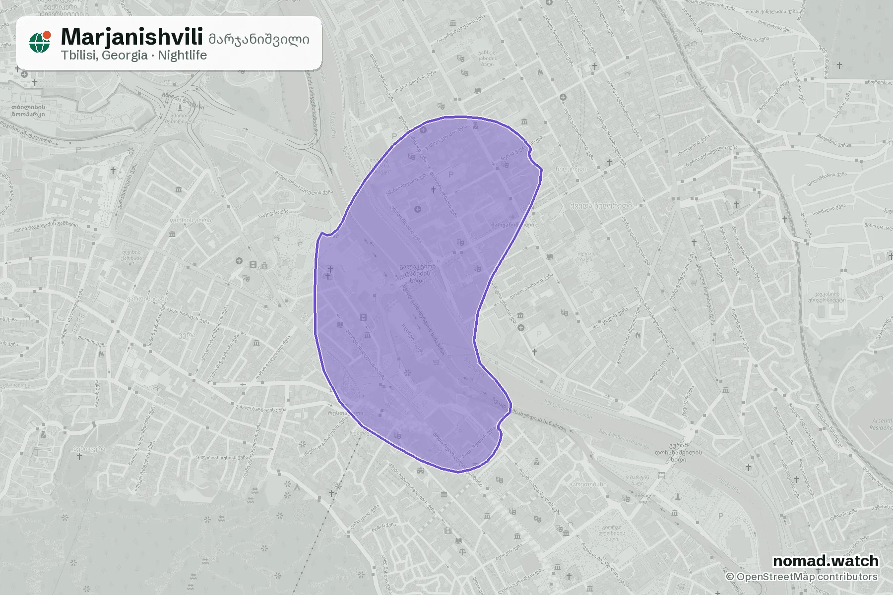 Marjanishvili neighborhood map in Tbilisi, Georgia
