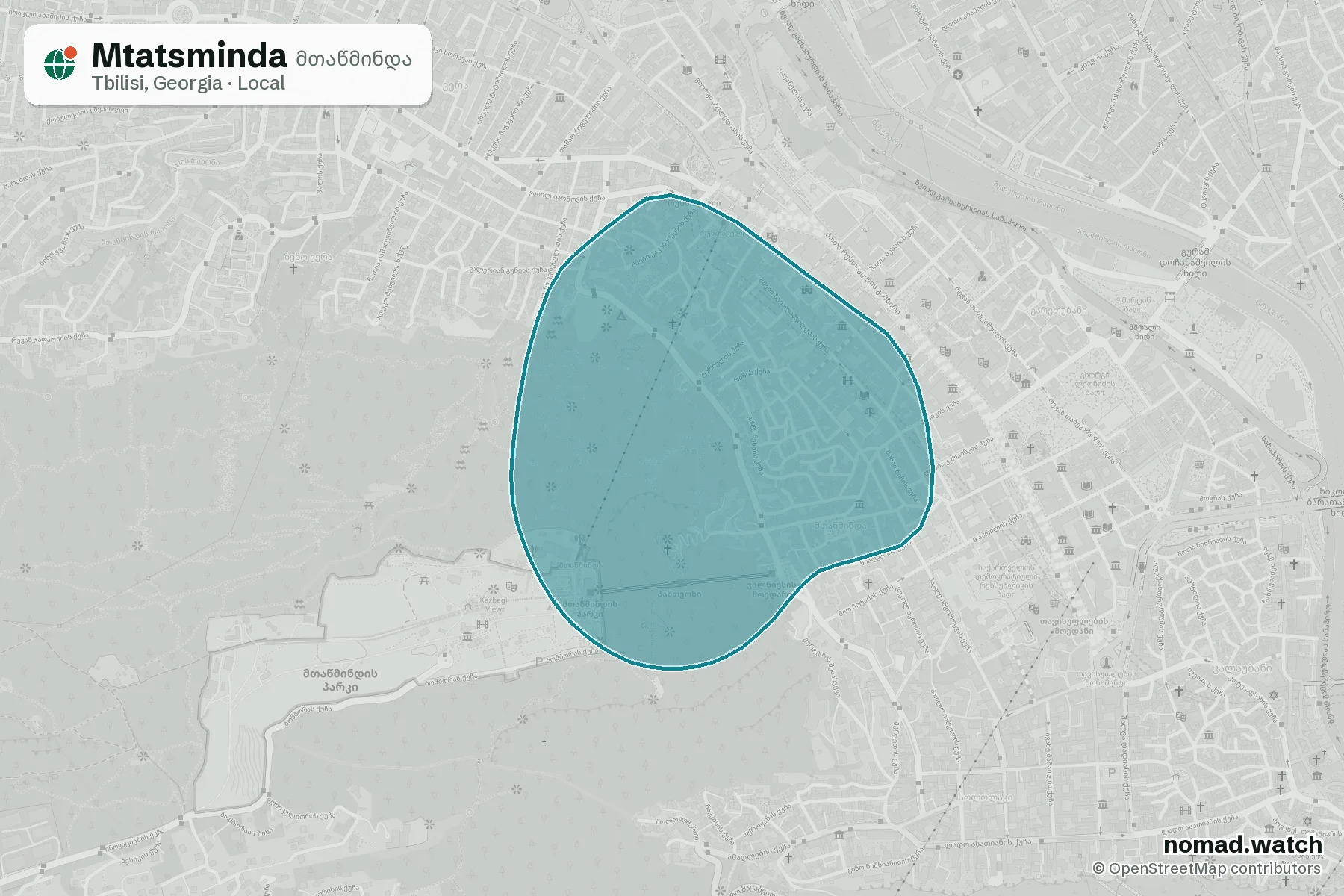 Mtatsminda neighborhood map in Tbilisi, Georgia