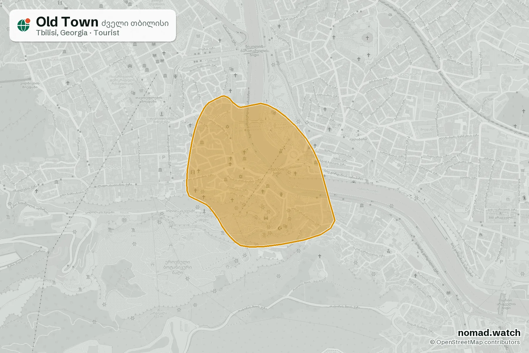 Old Town neighborhood map in Tbilisi, Georgia