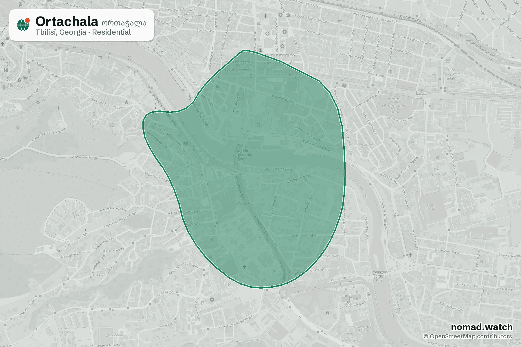 Ortachala neighborhood map in Tbilisi, Georgia