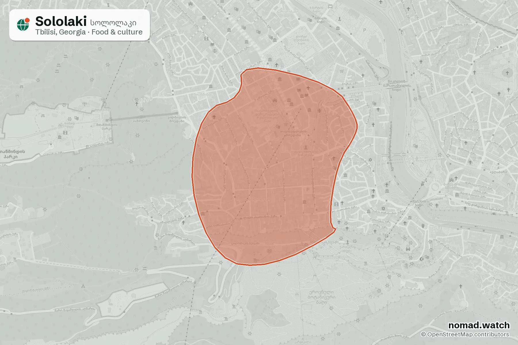 Sololaki neighborhood map in Tbilisi, Georgia