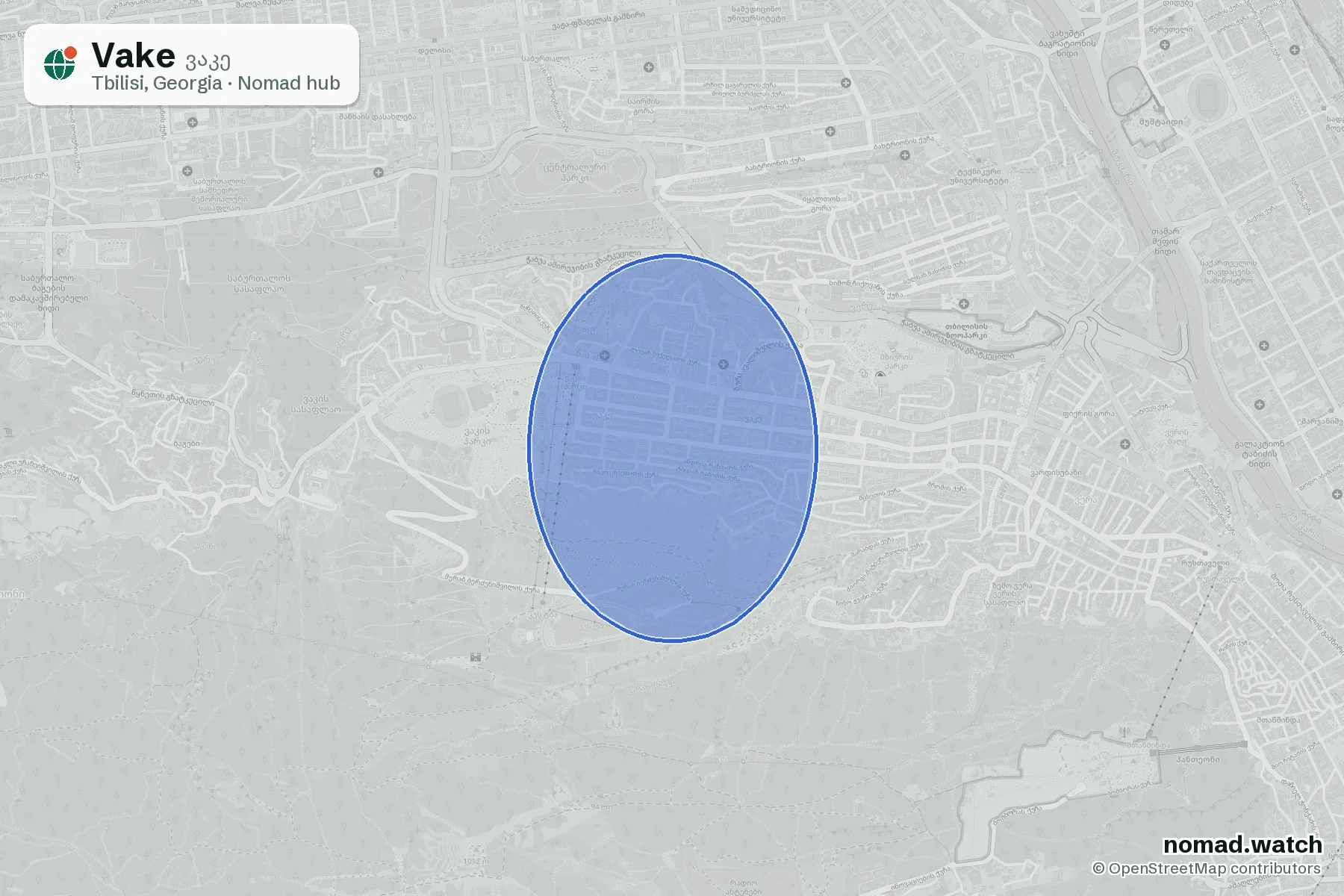 Vake neighborhood map in Tbilisi, Georgia