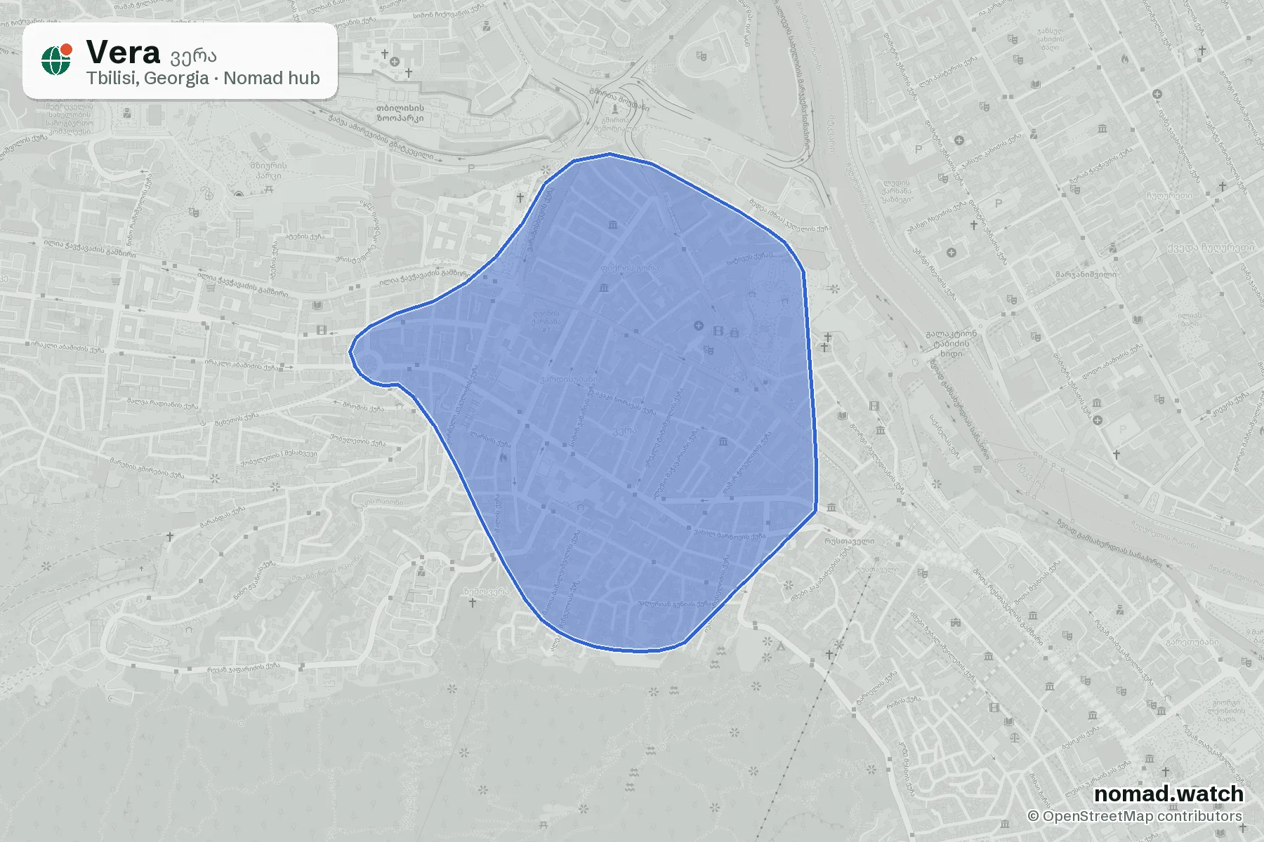Vera neighborhood map in Tbilisi, Georgia